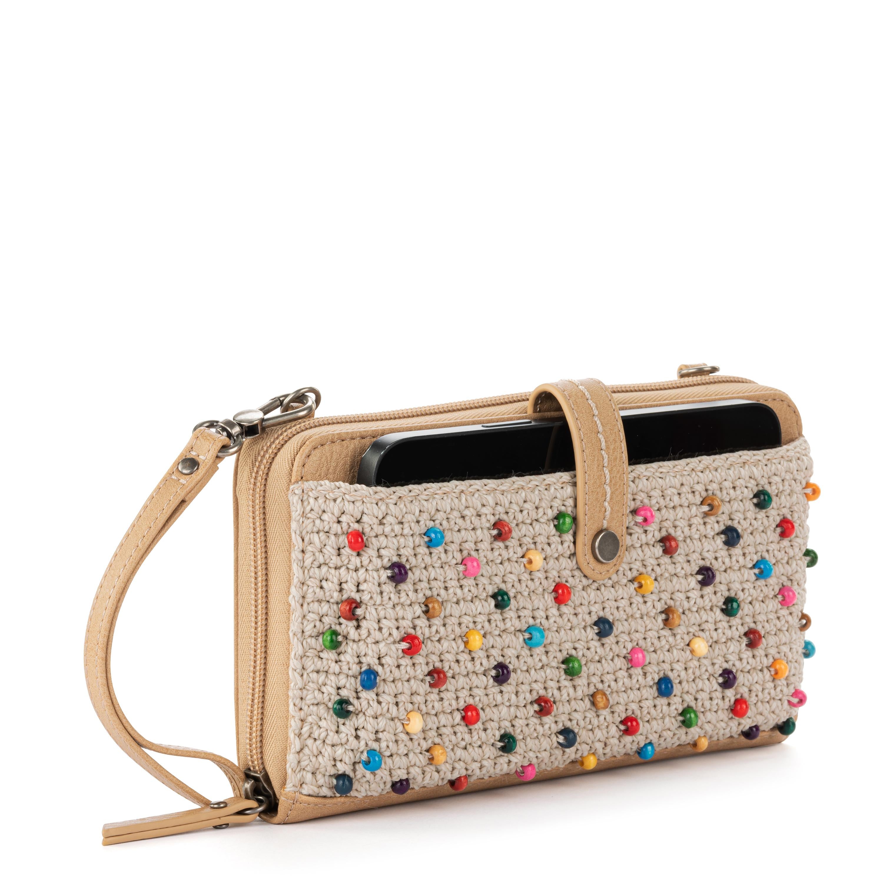 The Sak Iris Large Smartphone Crossbody - |Hand Crochet - Ecru Multi Beads Full|