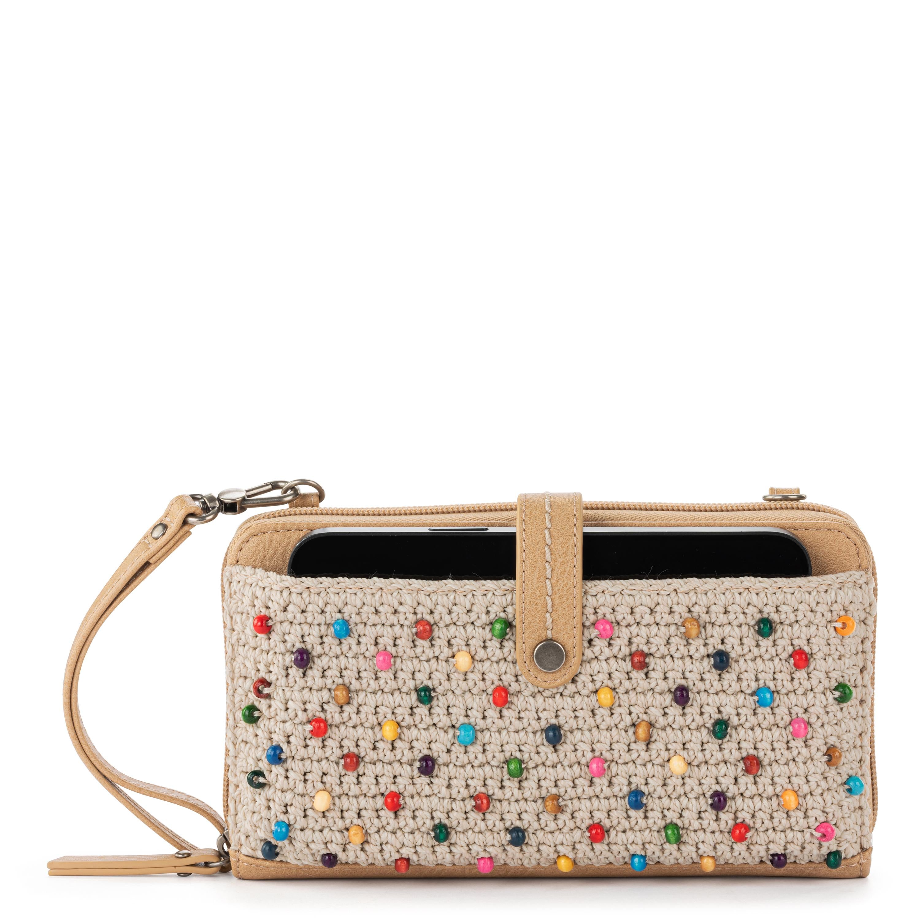 The Sak Iris Large Smartphone Crossbody - |Hand Crochet - Ecru Multi Beads Full|