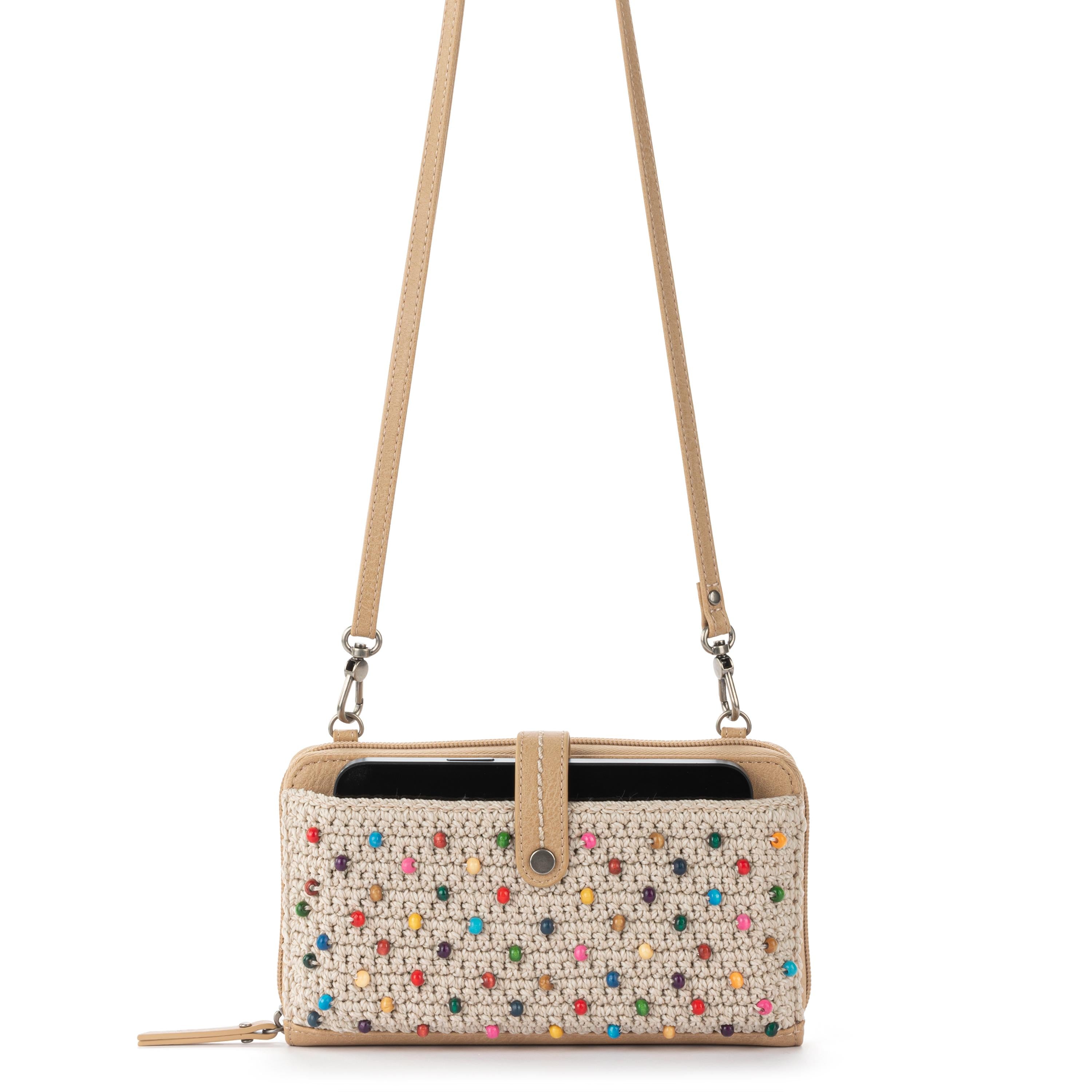 The Sak Iris Large Smartphone Crossbody - |Hand Crochet - Ecru Multi Beads Full|
