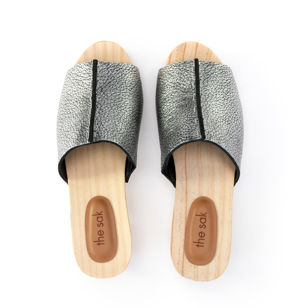 Ella Clog Sandal in Dark Silver Leather