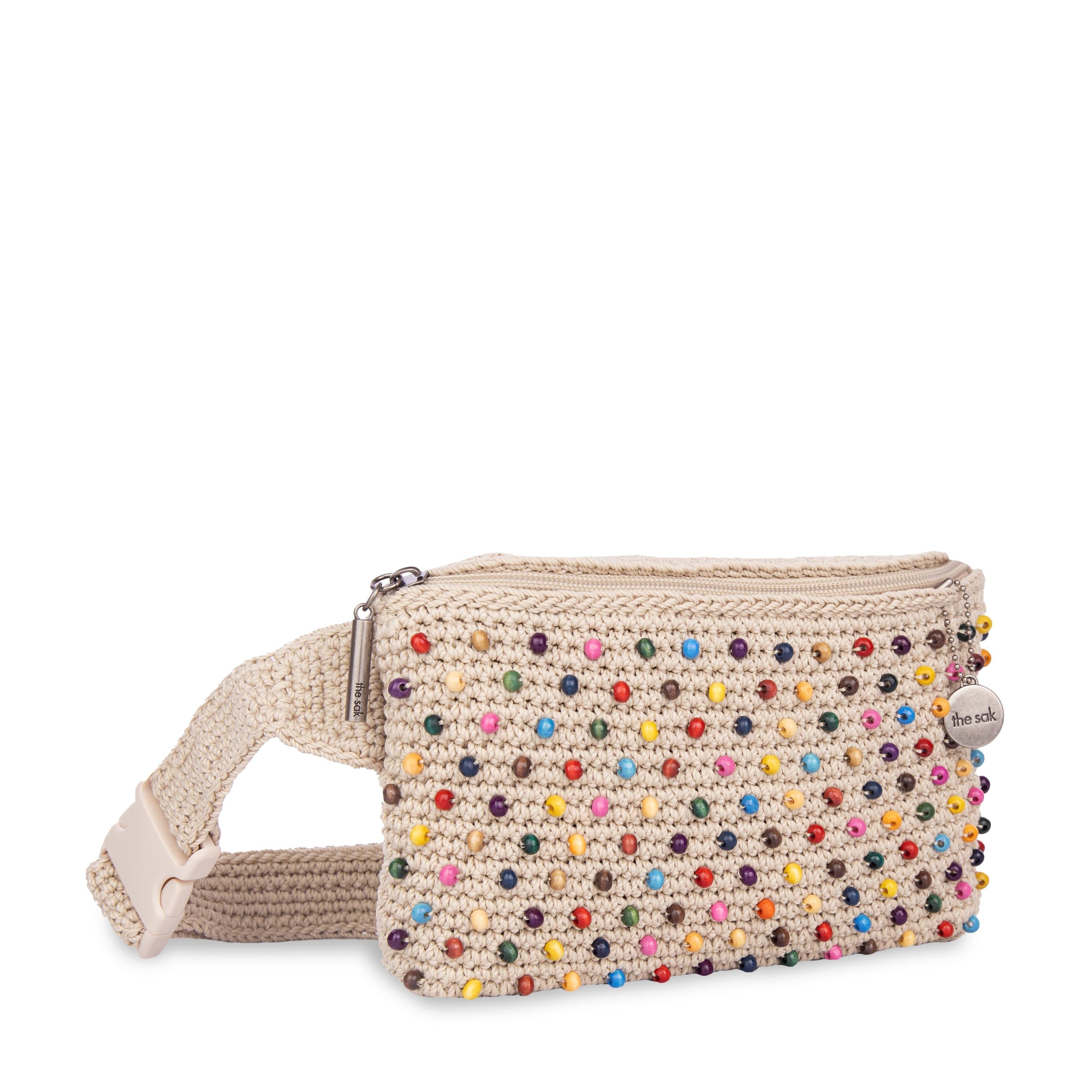 The Sak Caraway Small Belt Bag - Hand Crochet - Ecru Multi Beads