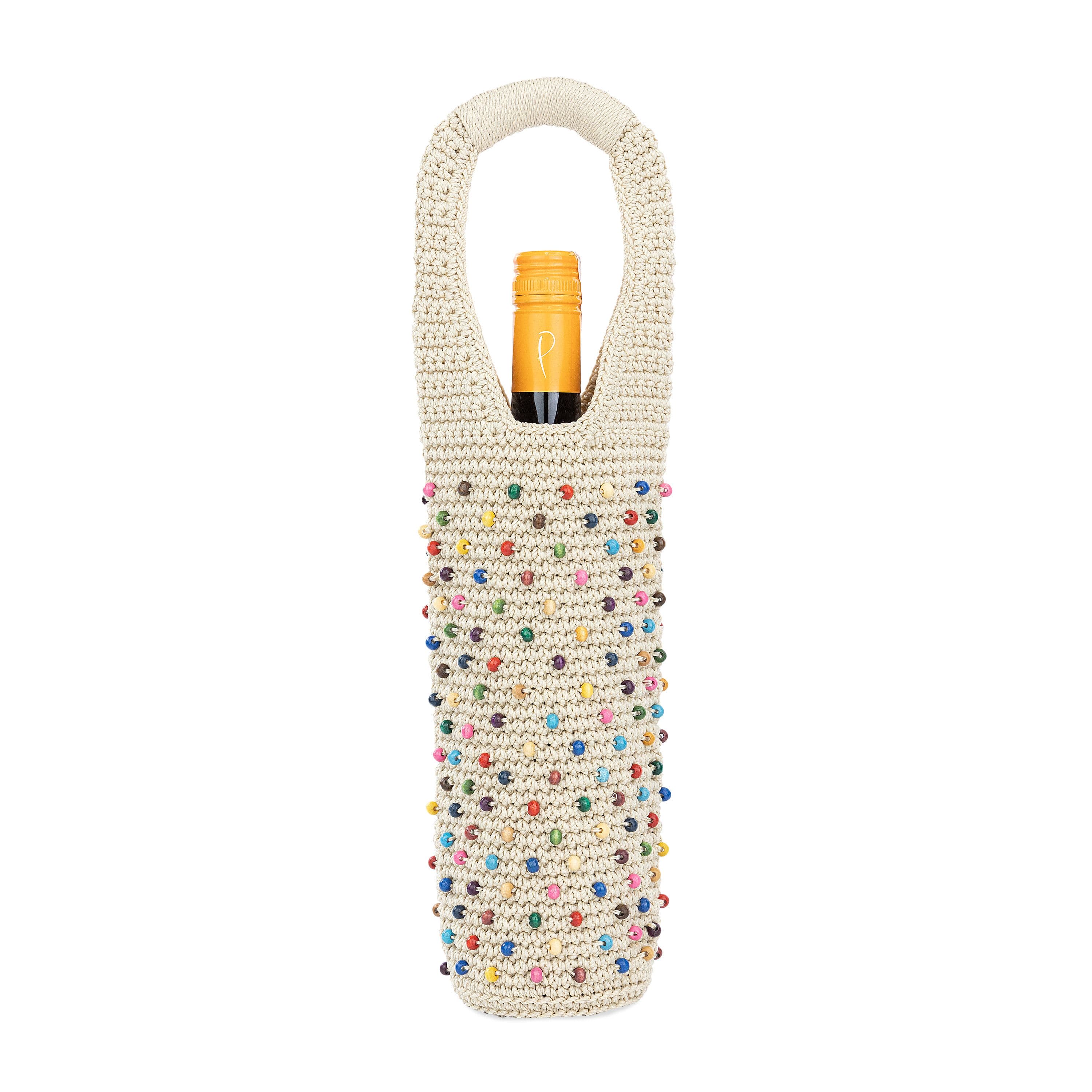 The Sak Wine Bag - Hand Crochet - Ecru Multi Beads