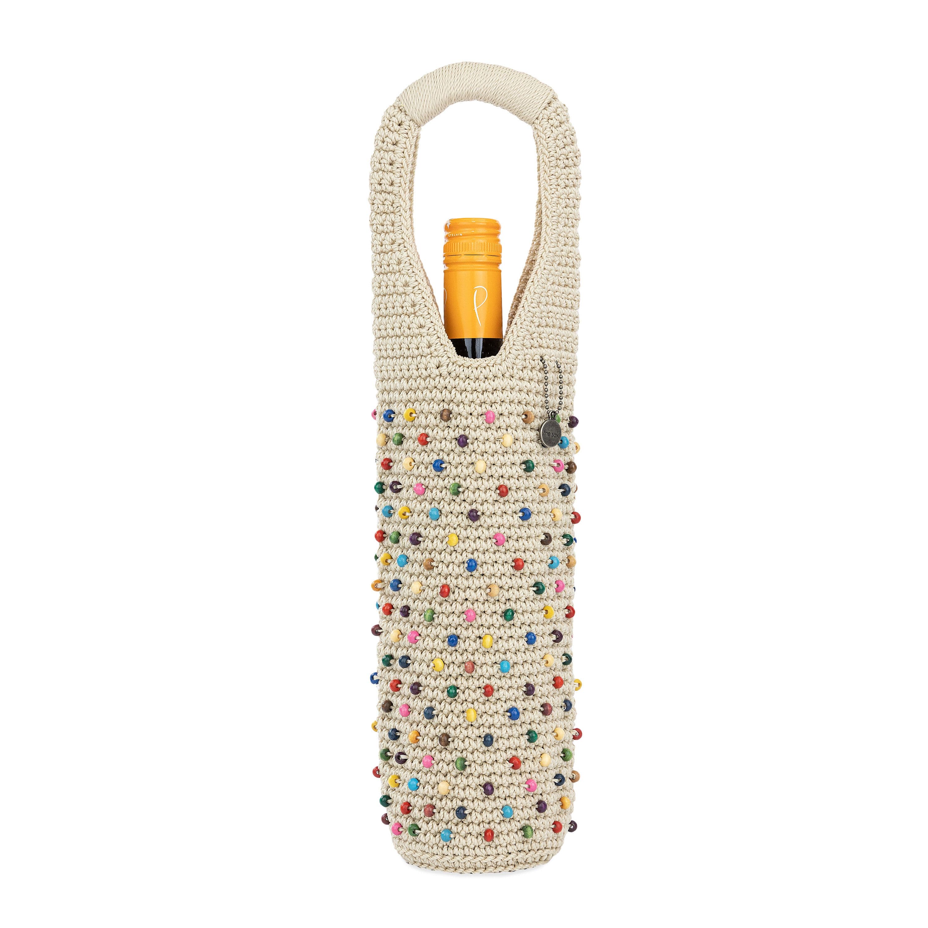 The Sak Wine Bag - Hand Crochet - Ecru Multi Beads