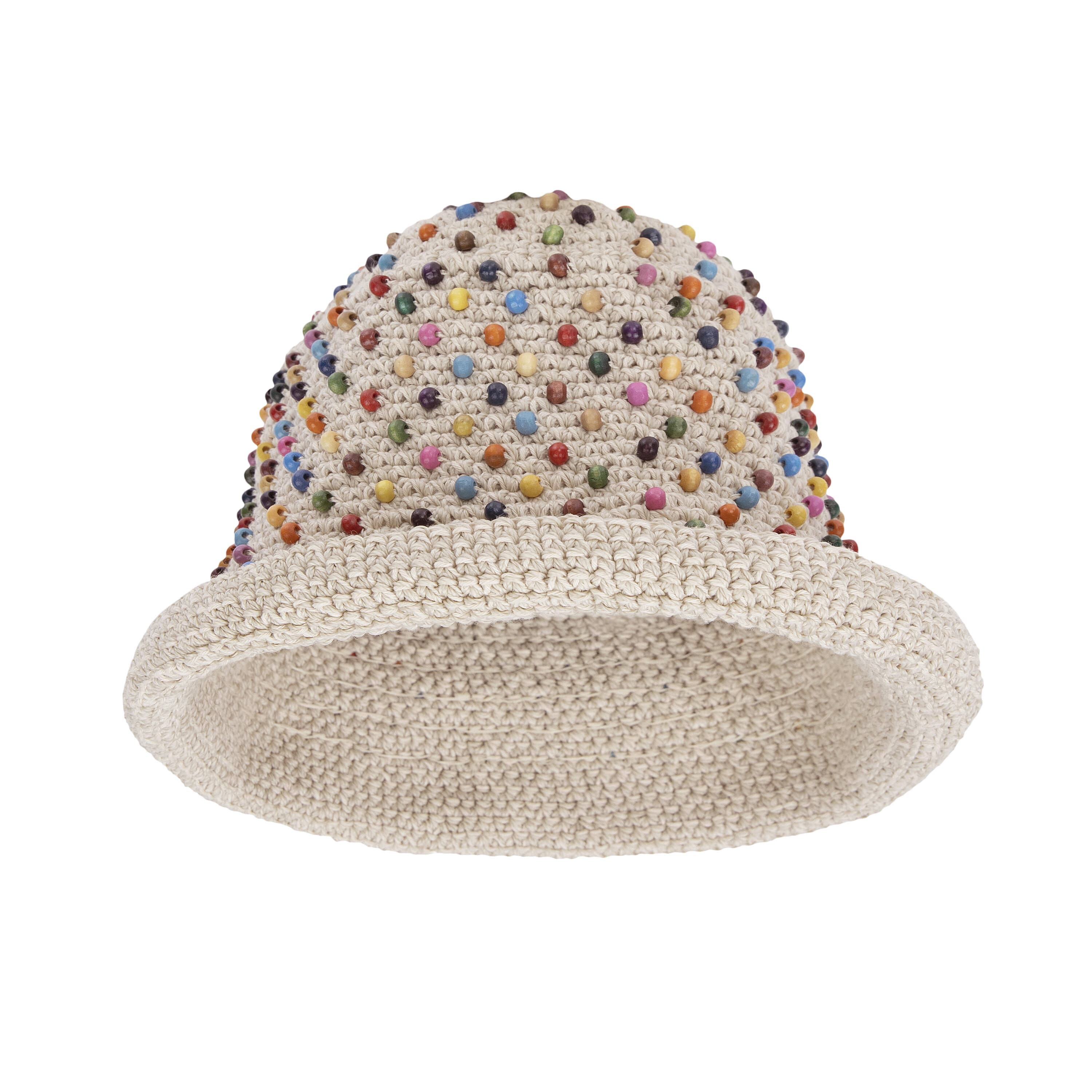 The Sak Lanie Bucket Hat - Hand Crochet - Ecru Multi Beads