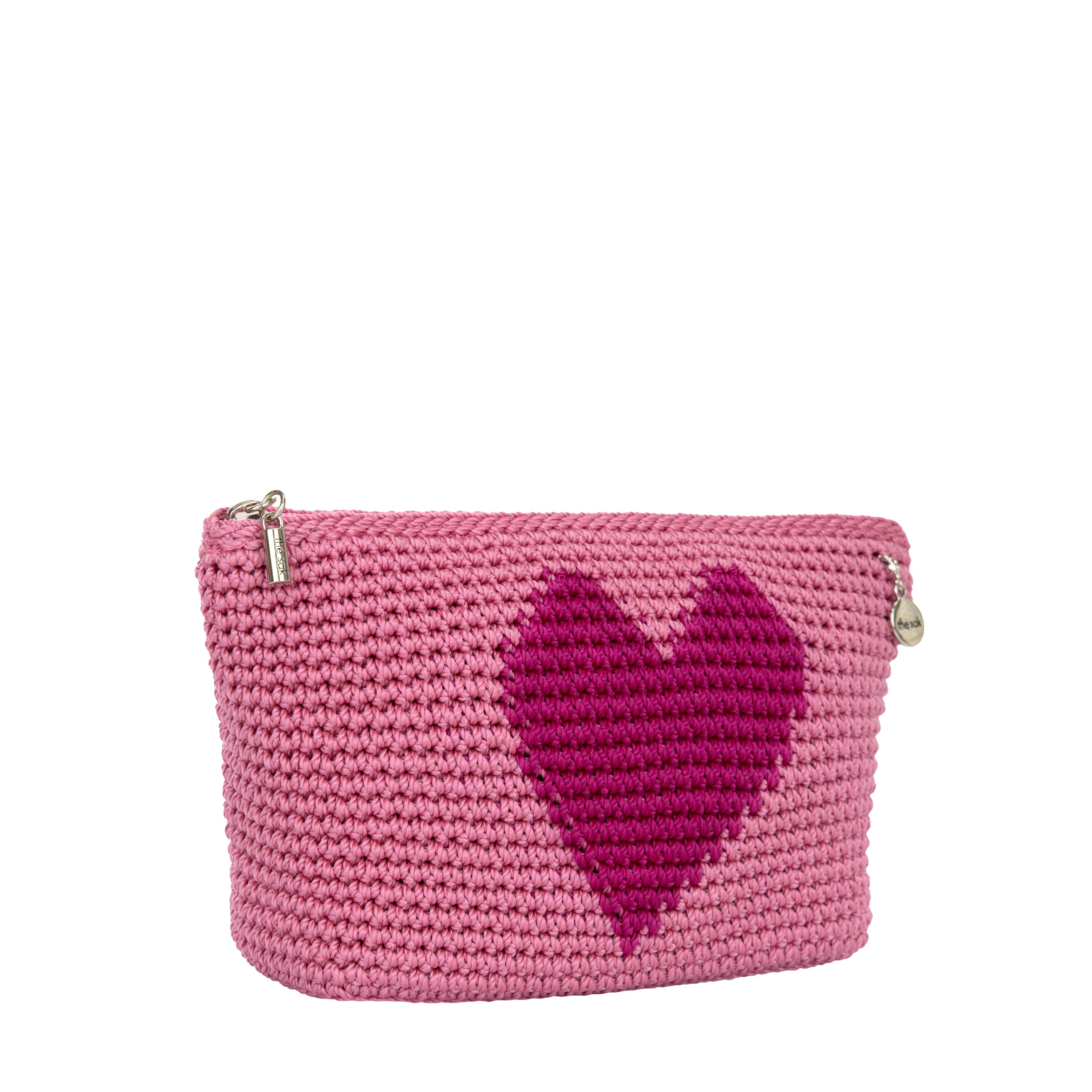 The Sak Essential Pouch - Hand Crochet - Tulip Pink Heart
