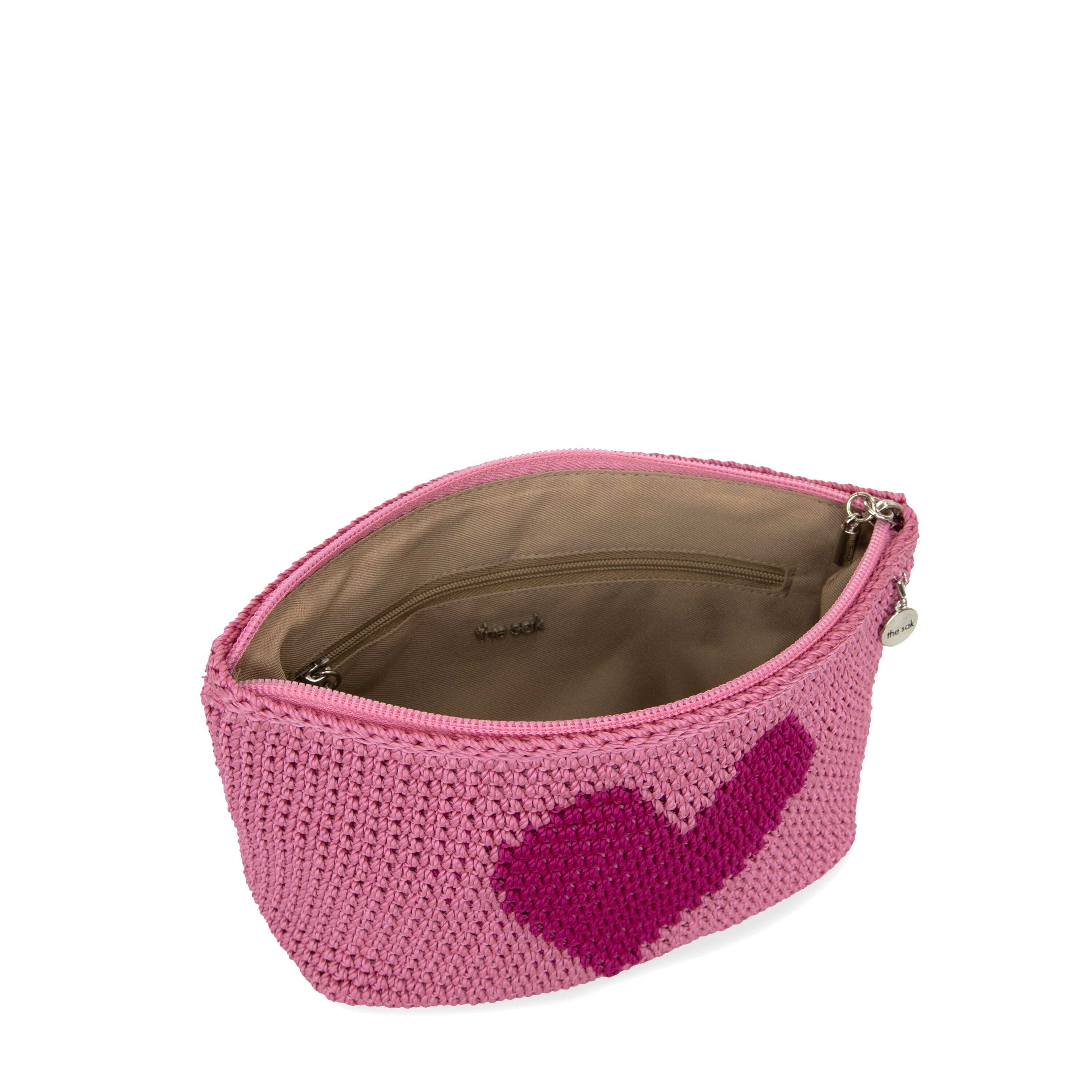 The Sak Essential Pouch - Hand Crochet - Tulip Pink Heart