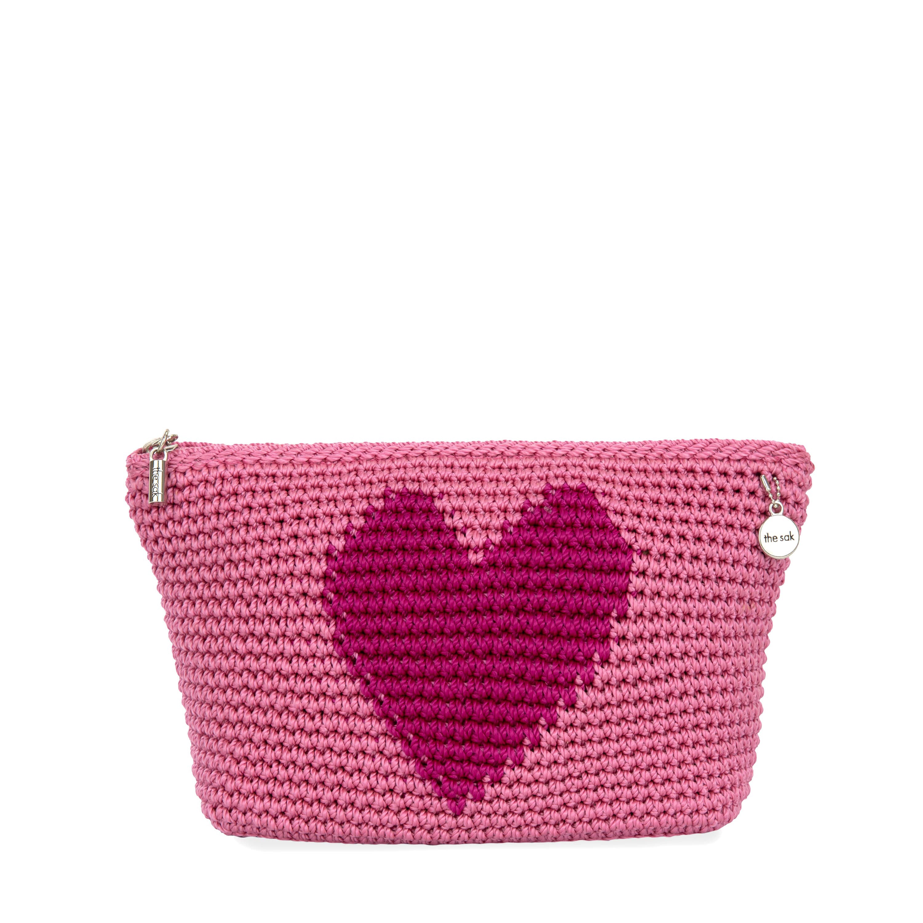 The Sak Essential Pouch - Hand Crochet - Tulip Pink Heart