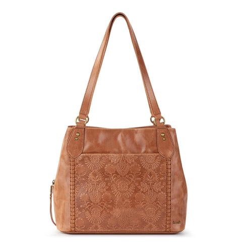 The Sak Melrose Satchel - Leather - Tobacco Floral Embossed
