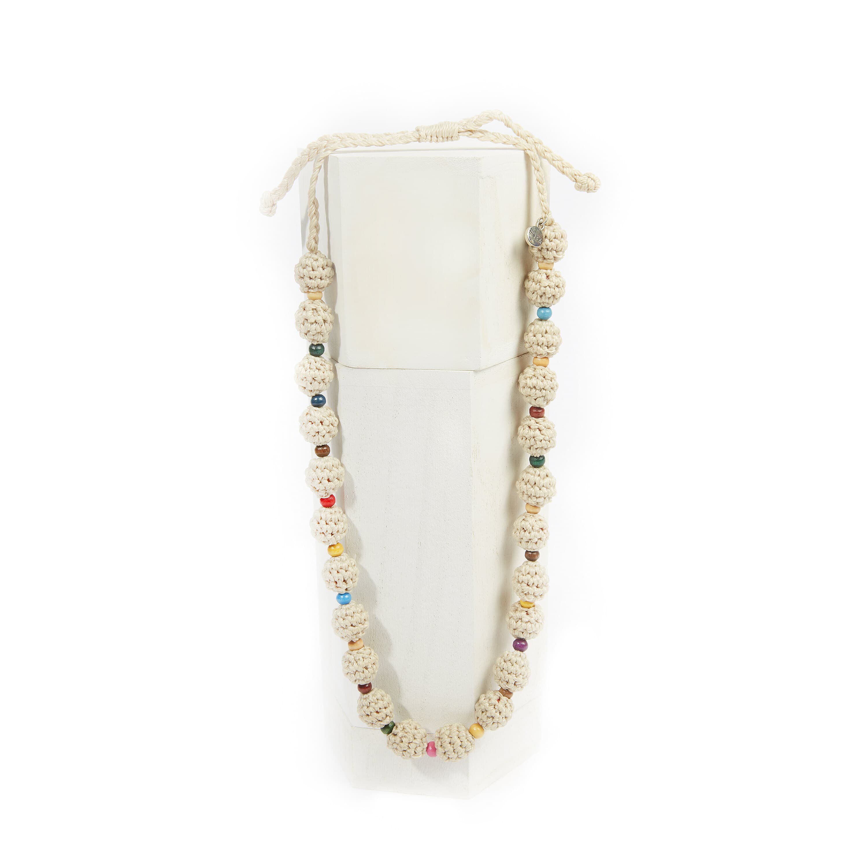 The Sak Drea Crochet Bead Necklace - Hand Crochet - Ecru Multi Beads