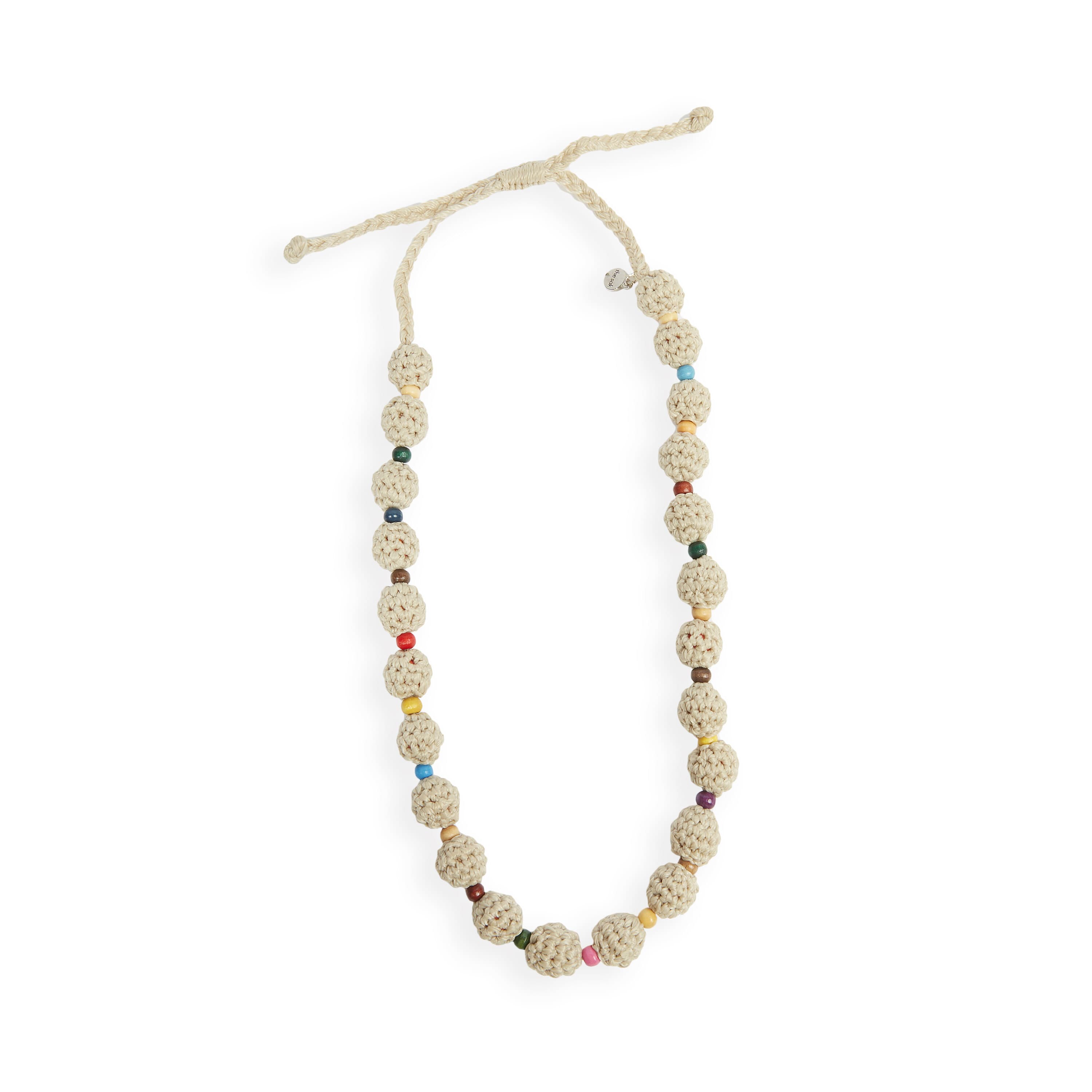 The Sak Drea Crochet Bead Necklace - Hand Crochet - Ecru Multi Beads