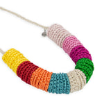 The Sak Jasper Disc Necklace - Hand Crochet - Beach Stripe