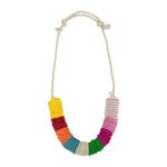 The Sak Jasper Disc Necklace - Hand Crochet - Beach Stripe