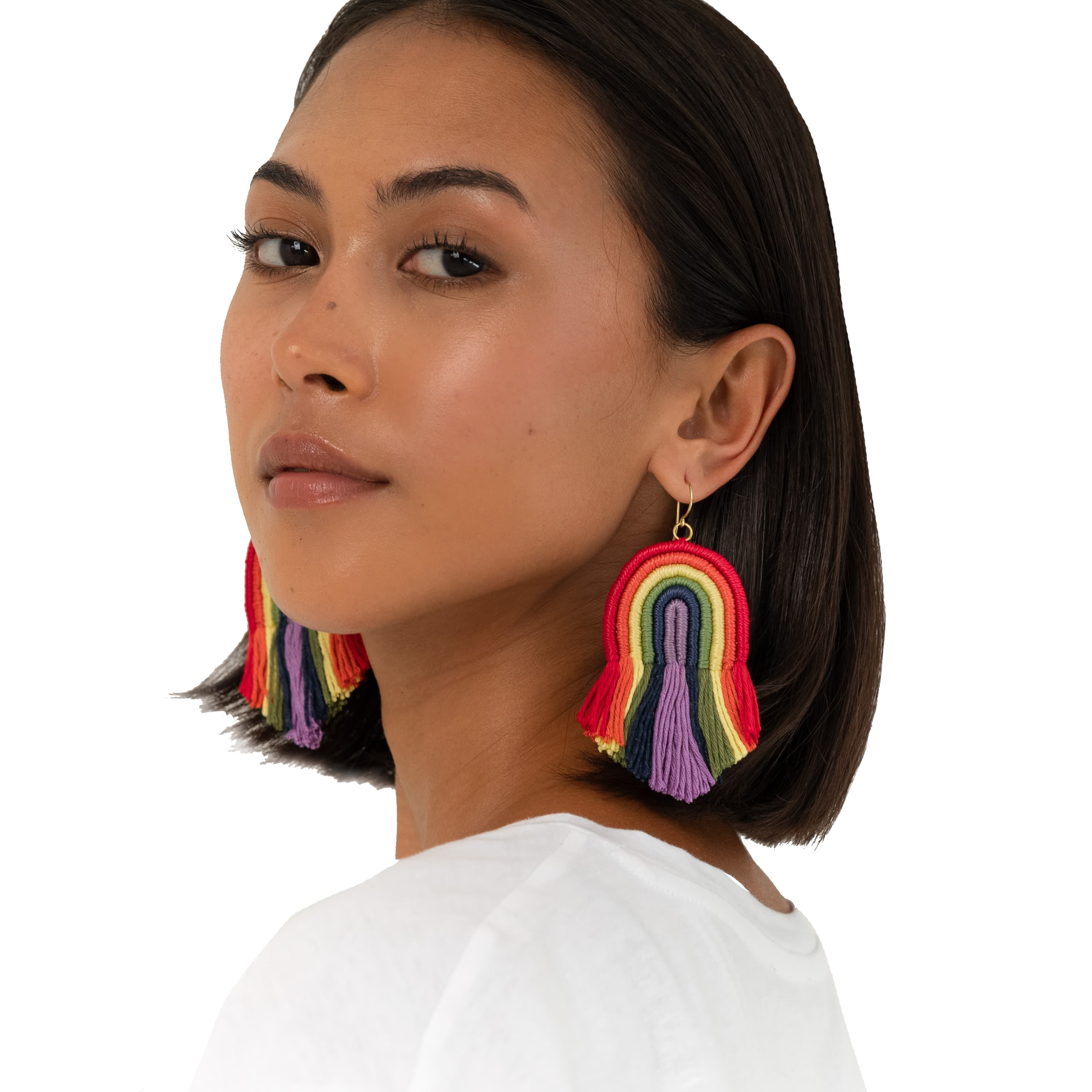 The Sak Cyrus Charm Earrings - Hand Crochet - Rainbow