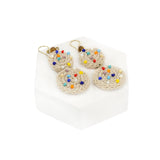 The Sak Jasper Double Disc Earrings - Hand Crochet - Ecru Multi Beads