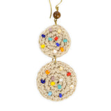 The Sak Jasper Double Disc Earrings - Hand Crochet - Ecru Multi Beads