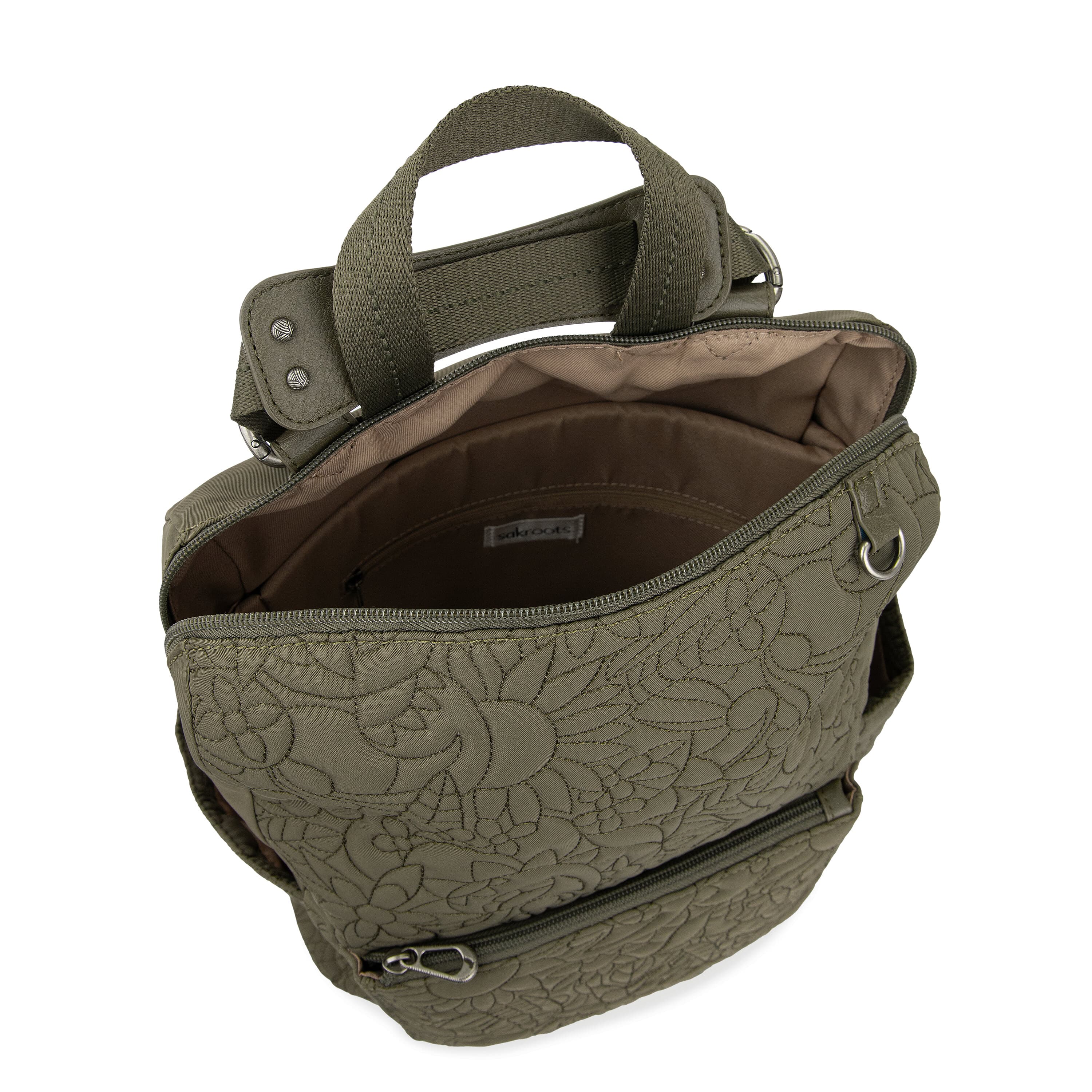 Sakroots Loyola Backpack - EcoTwill - Olive Spirit Desert Quilted