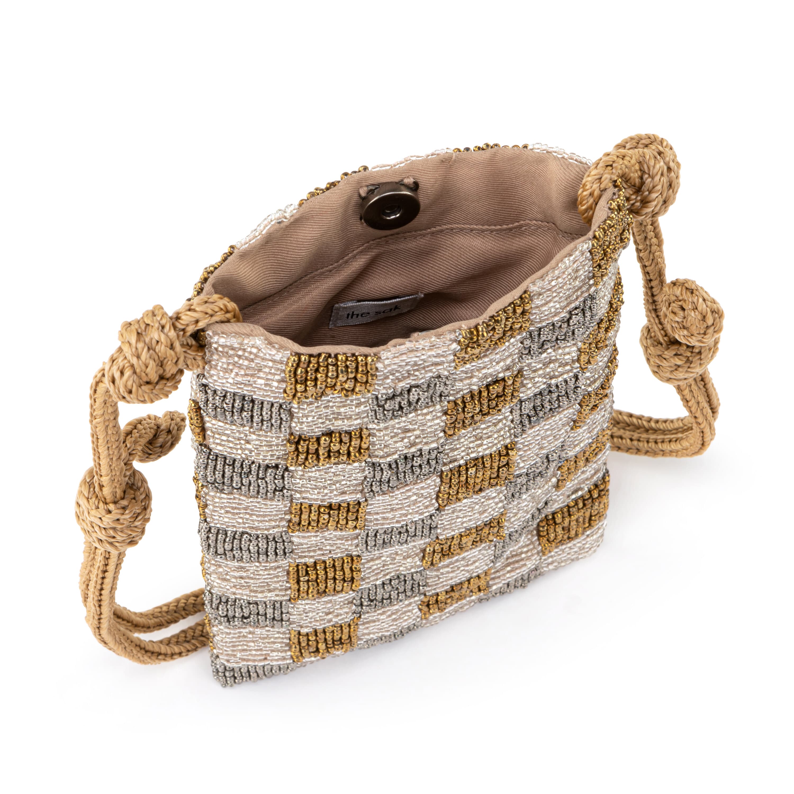 The Sak Josie Mini Crossbody - Hand Crochet - Light Metallic Check Bead