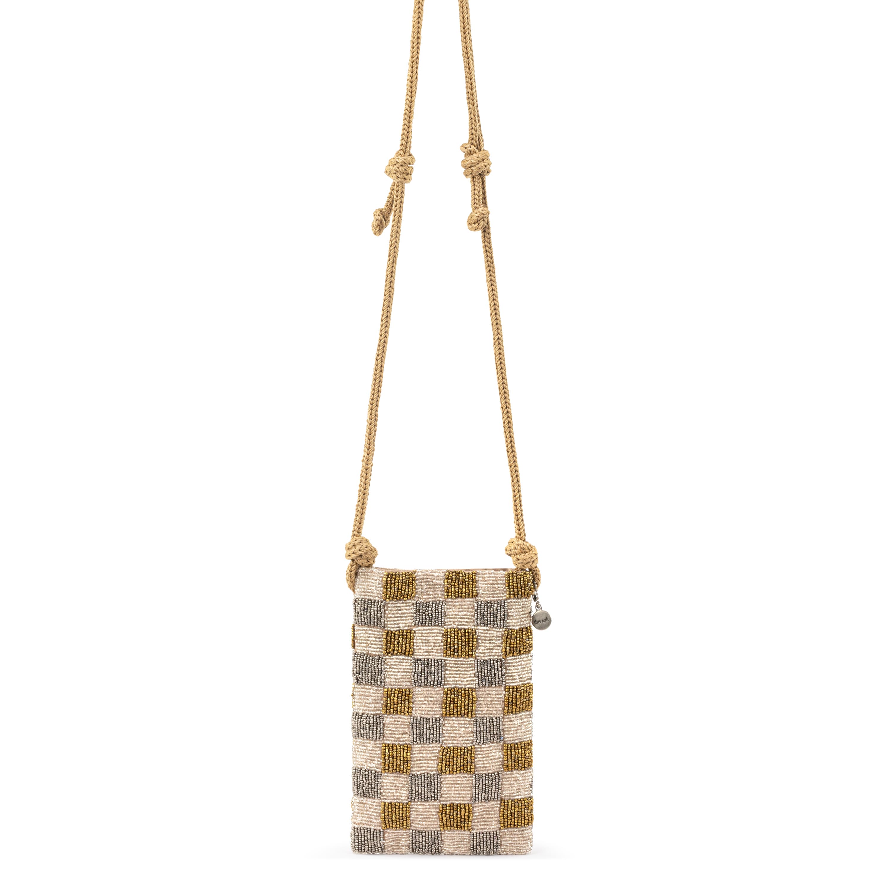 The Sak Josie Mini Crossbody - Hand Crochet - Light Metallic Check Bead