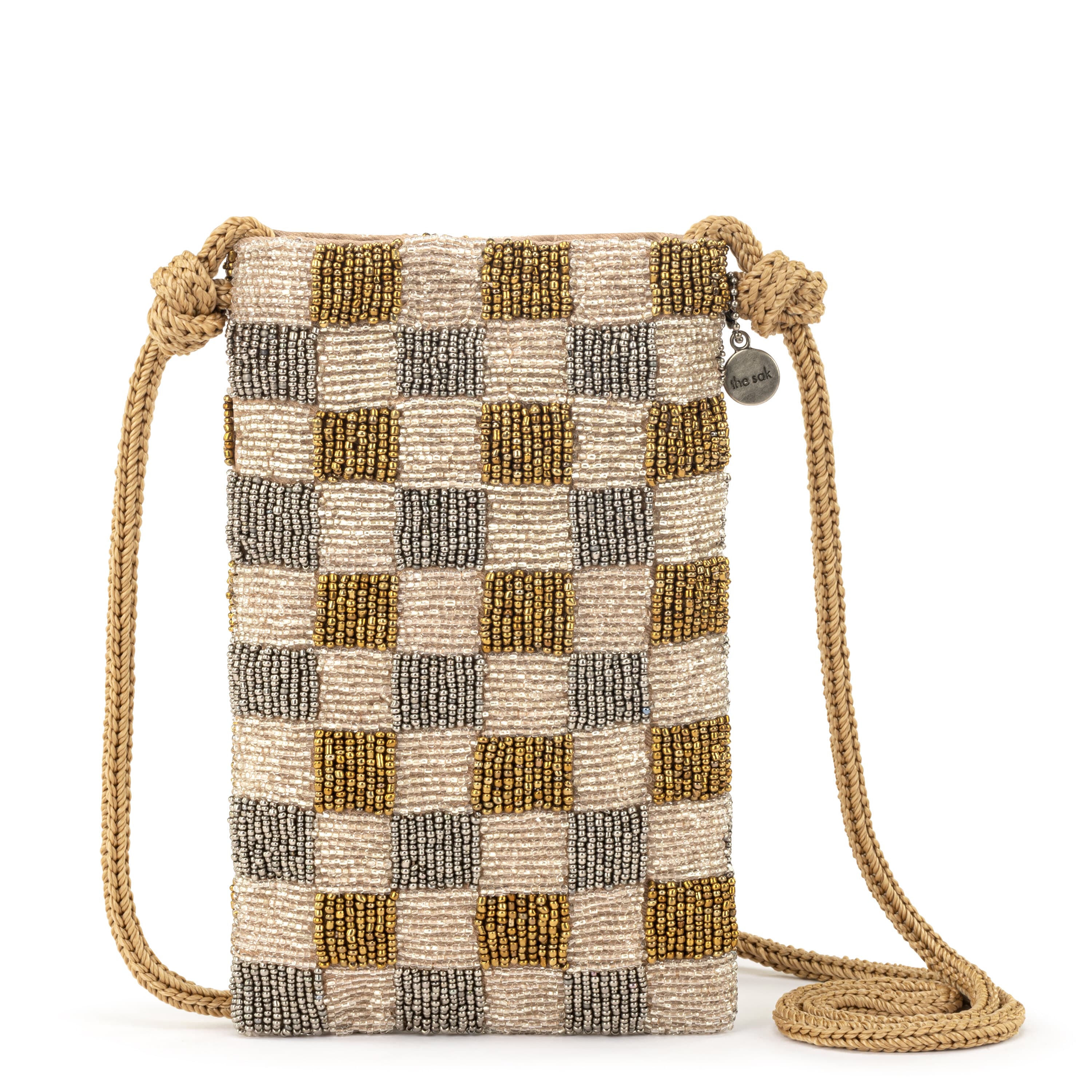 The Sak Josie Mini Crossbody - Hand Crochet - Light Metallic Check Bead