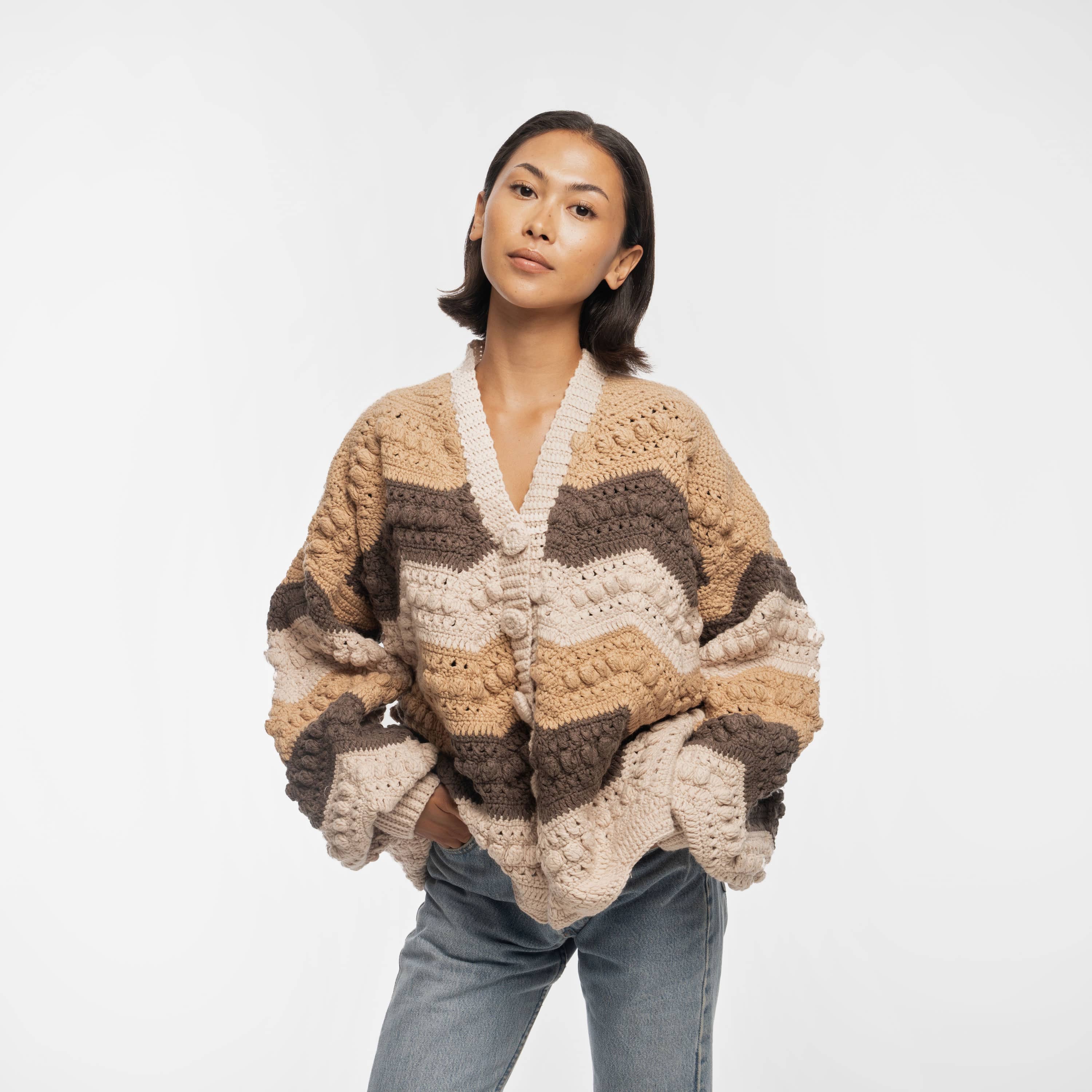 The Sak Haven Oversized Cardigan - Hand Crochet - Neutral Multi