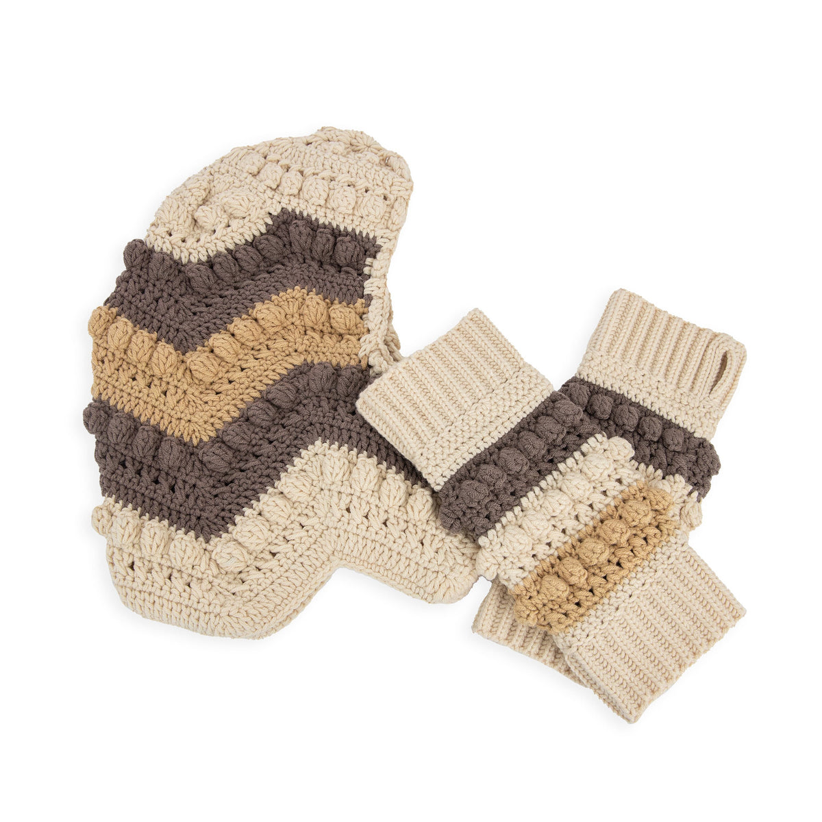 Haven Balaclava Gloves Set in Neutral Multi Crochet