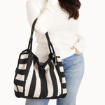 The Sak Los Feliz Large Tote - Hand Crochet - Black Stripe