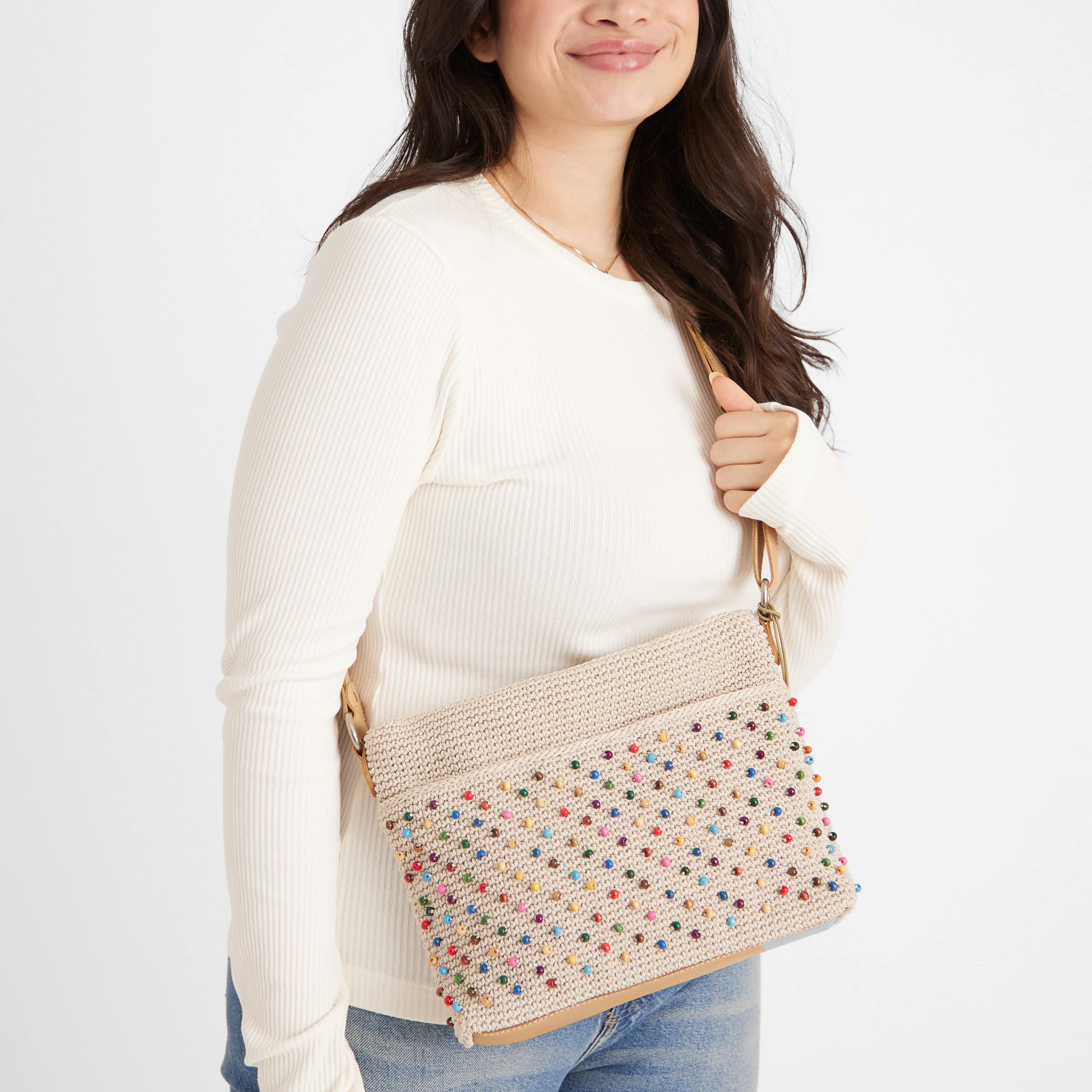 The Sak Melrose Crossbody - Hand Crochet - Ecru Multi Beads