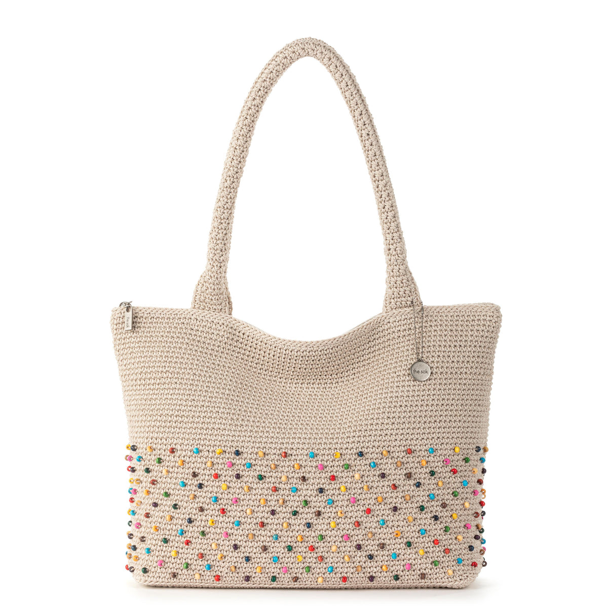 Crafted Classic Carryall Bag in Ecru Multi Beads Crochet