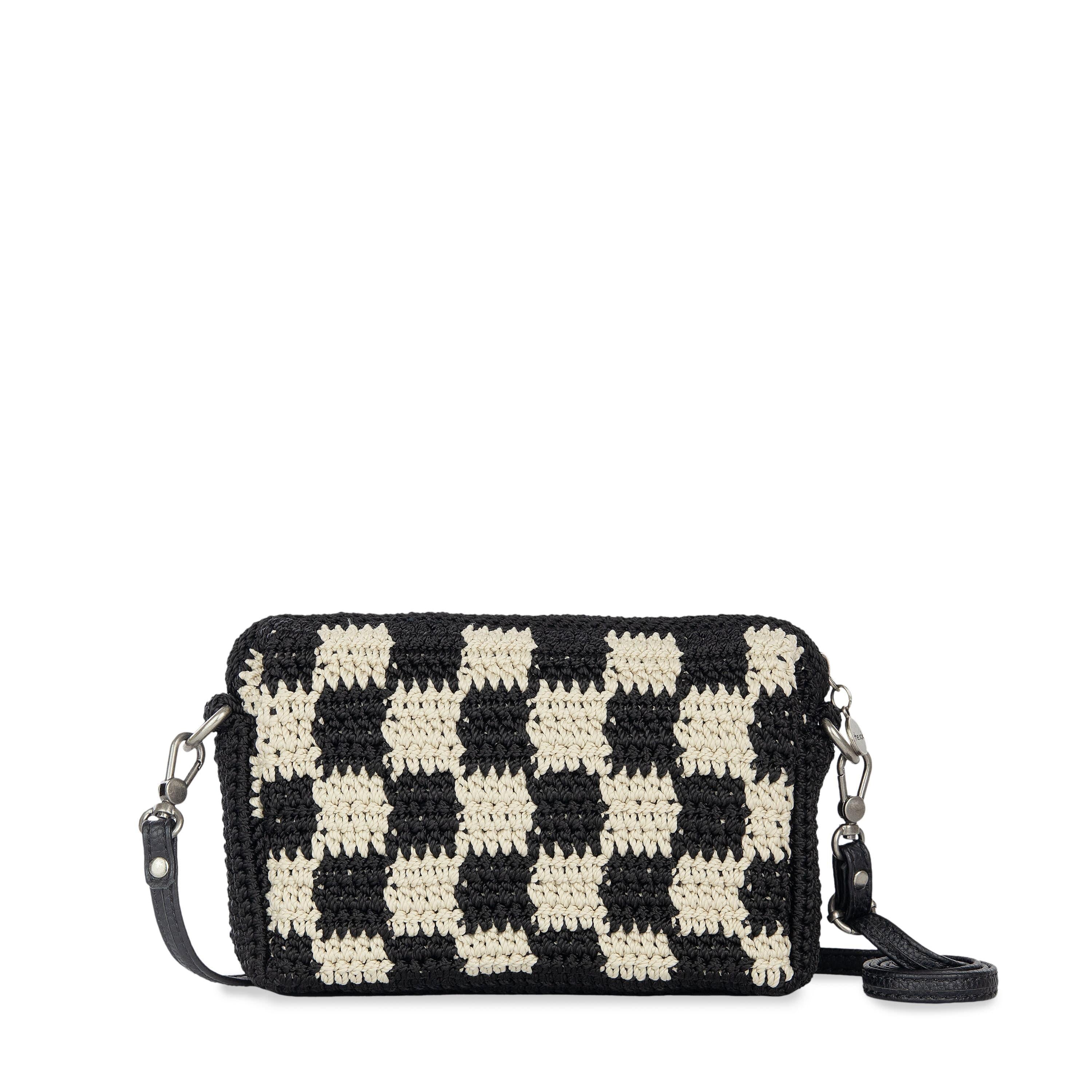 The Sak Cora Smartphone Crossbody - Hand Crochet - Black Check