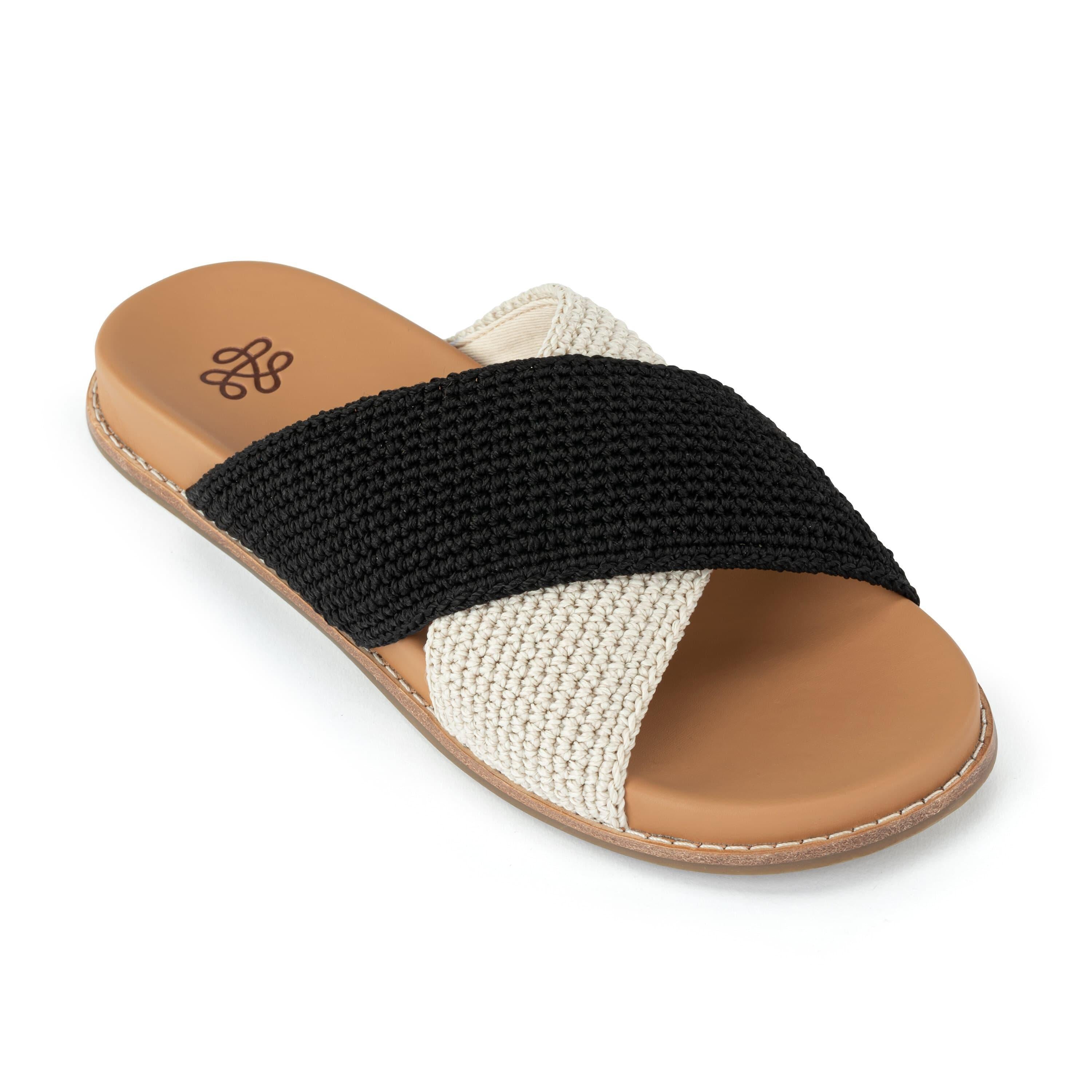 The Sak Penelope Sandal - Hand Crochet - Black Ecru Block