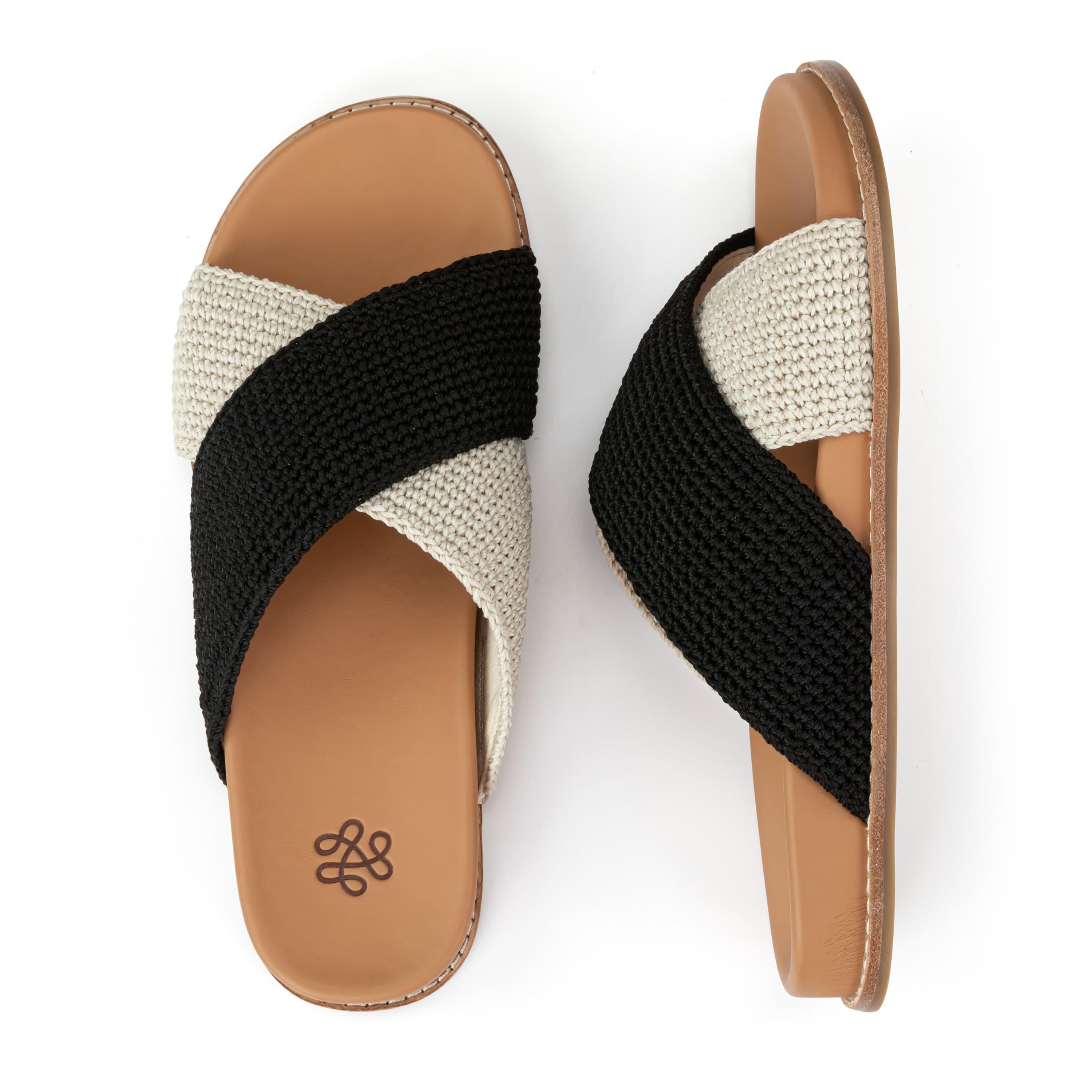 The Sak Penelope Sandal - Hand Crochet - Black Ecru Block