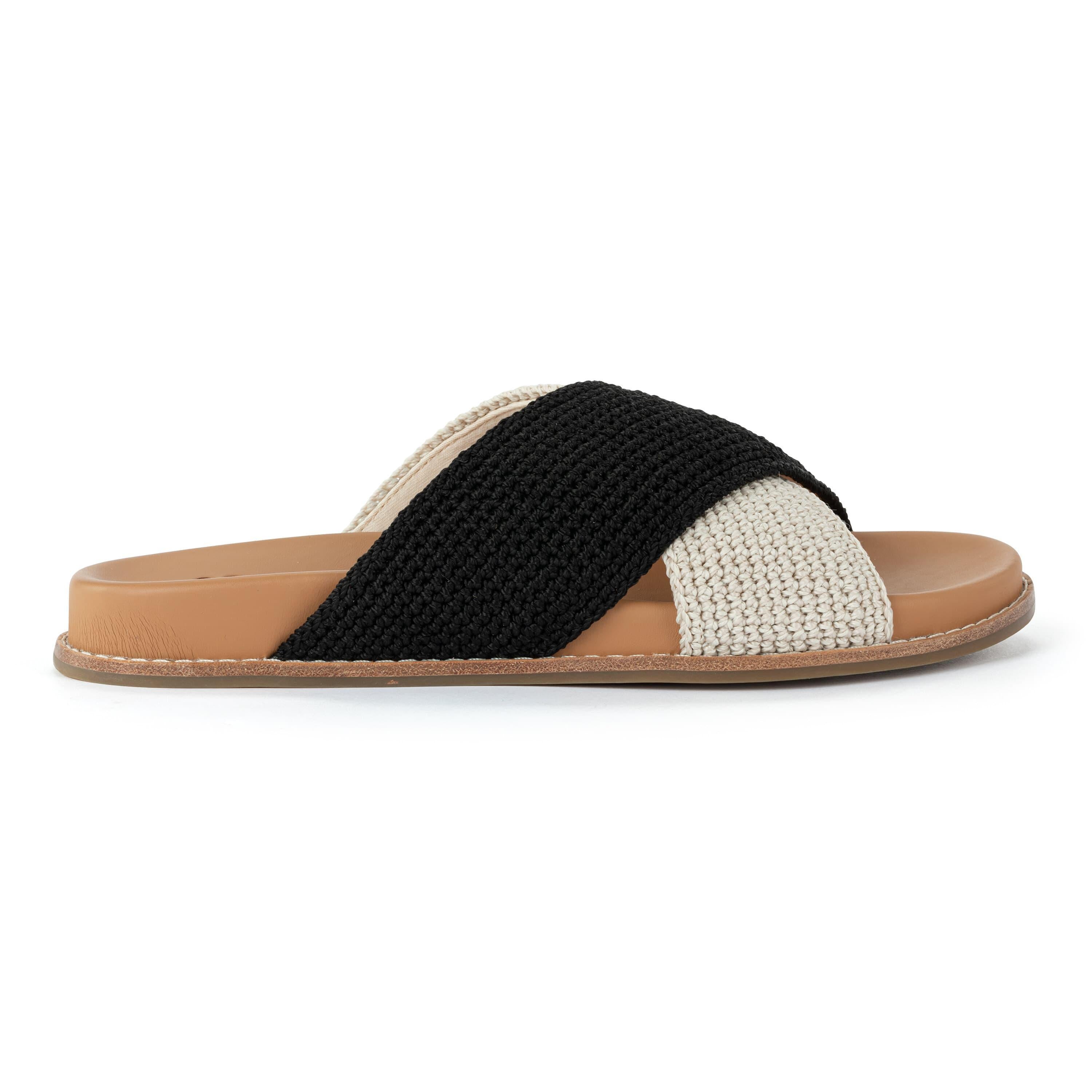The Sak Penelope Sandal - Hand Crochet - Black Ecru Block