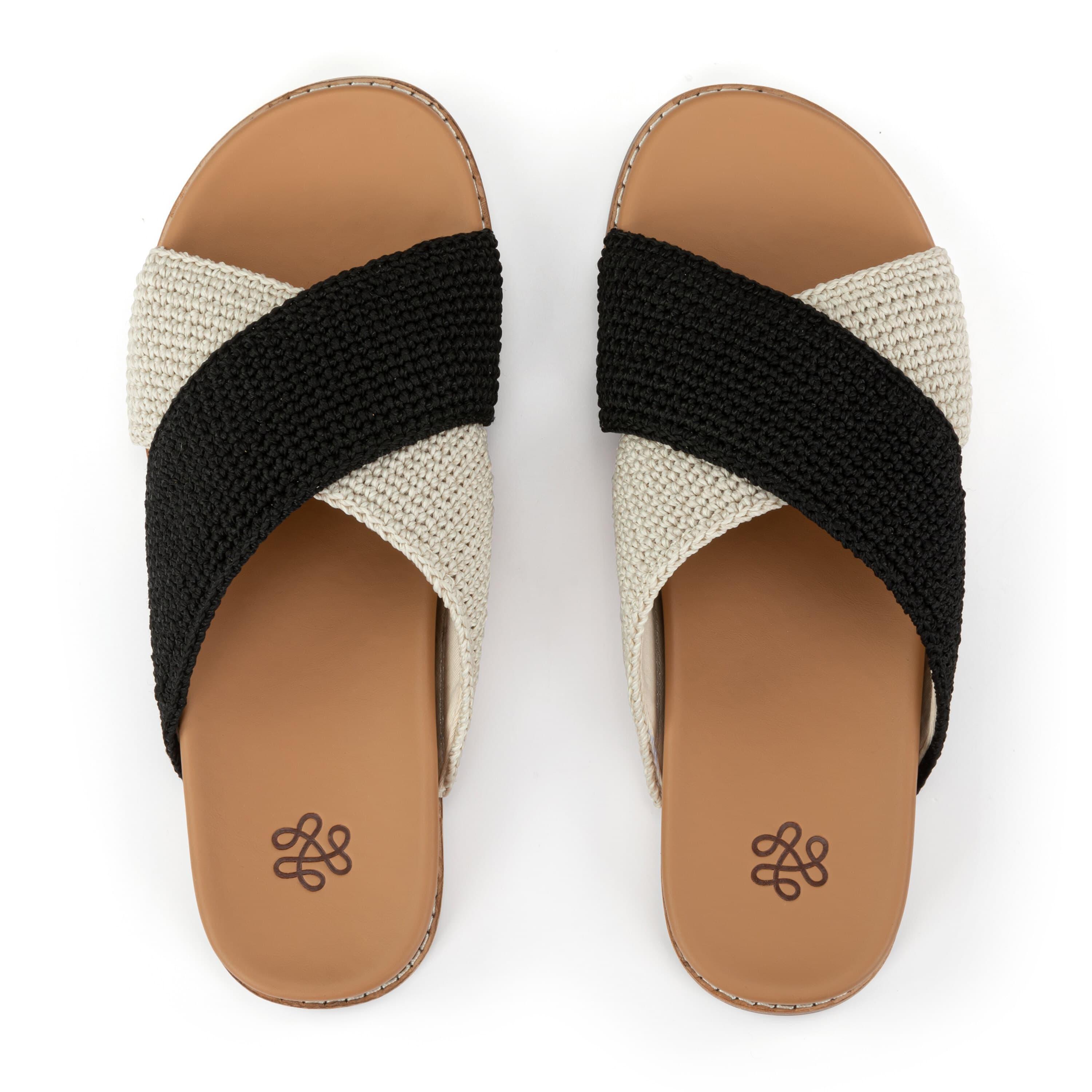 The Sak Penelope Sandal - Hand Crochet - Black Ecru Block