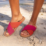 The Sak Penelope Sandal - Hand Crochet - Pinkberry Cayenne Block