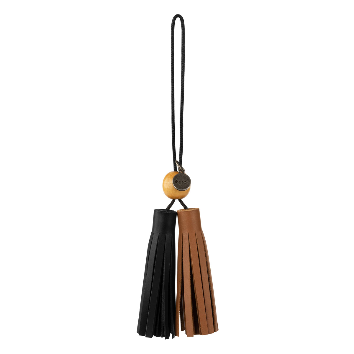 Bag Dangle in Tobacco and Black Leather