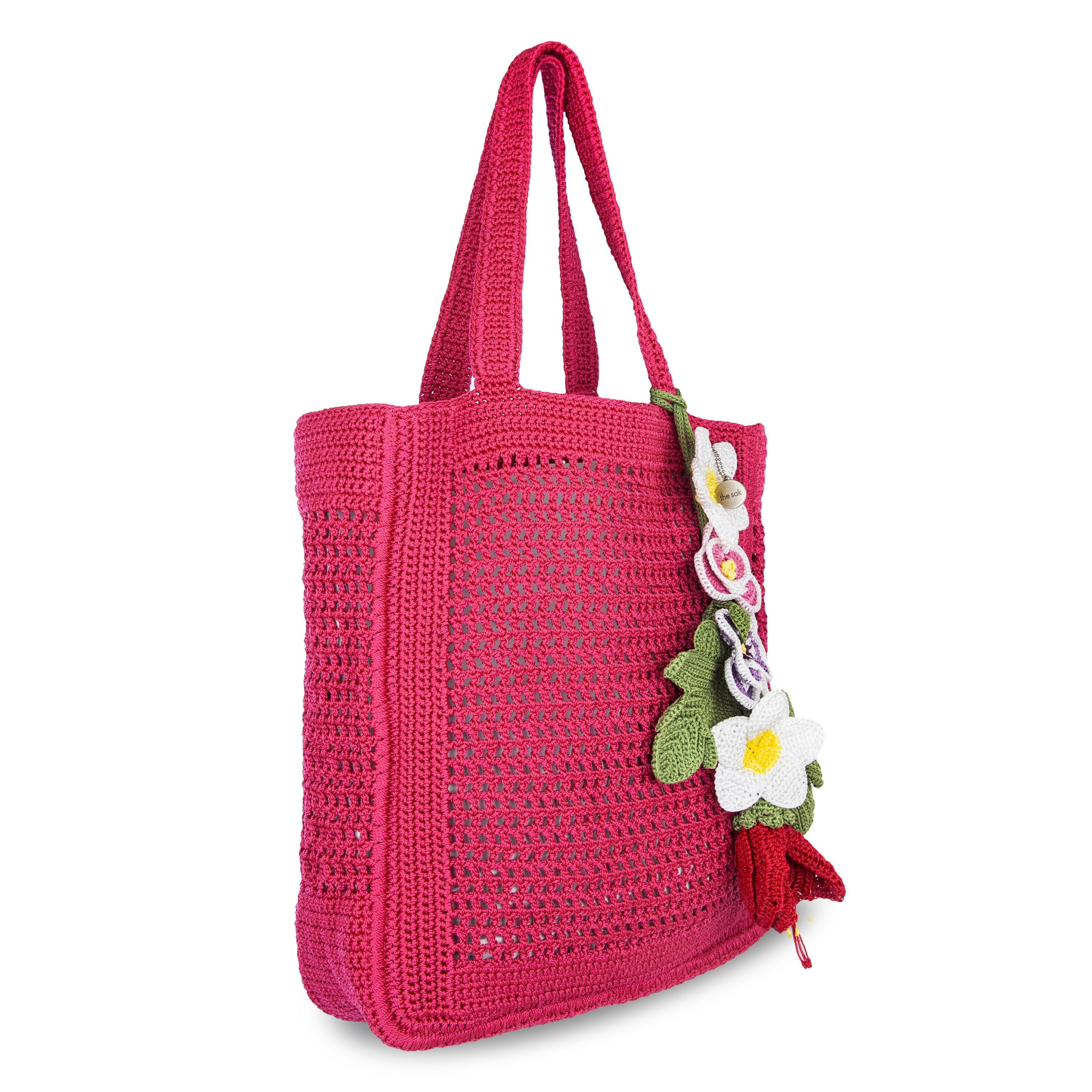 The Sak Lanie Market Tote - Hand Crochet - Magenta Flower