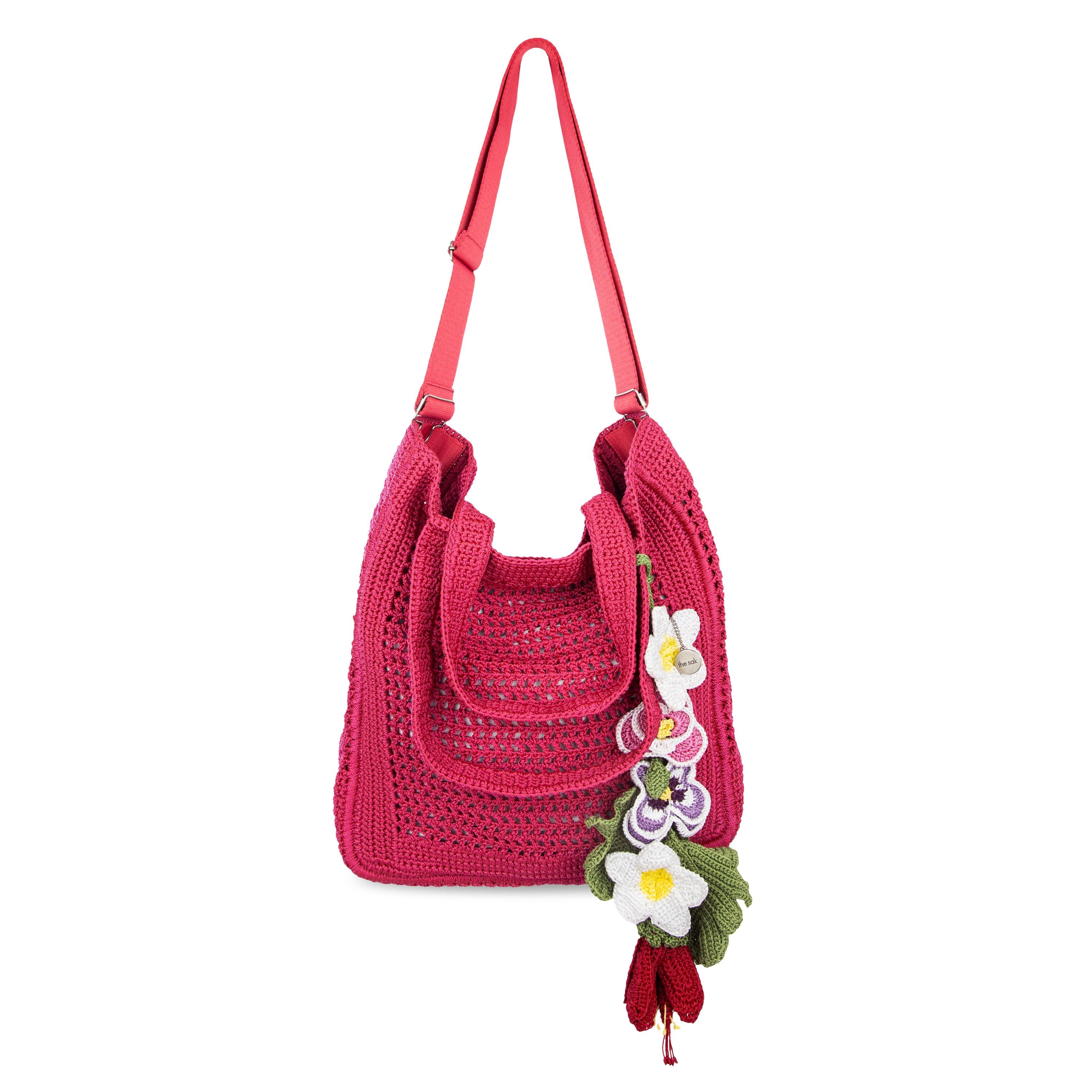 The Sak Lanie Market Tote - Hand Crochet - Magenta Flower