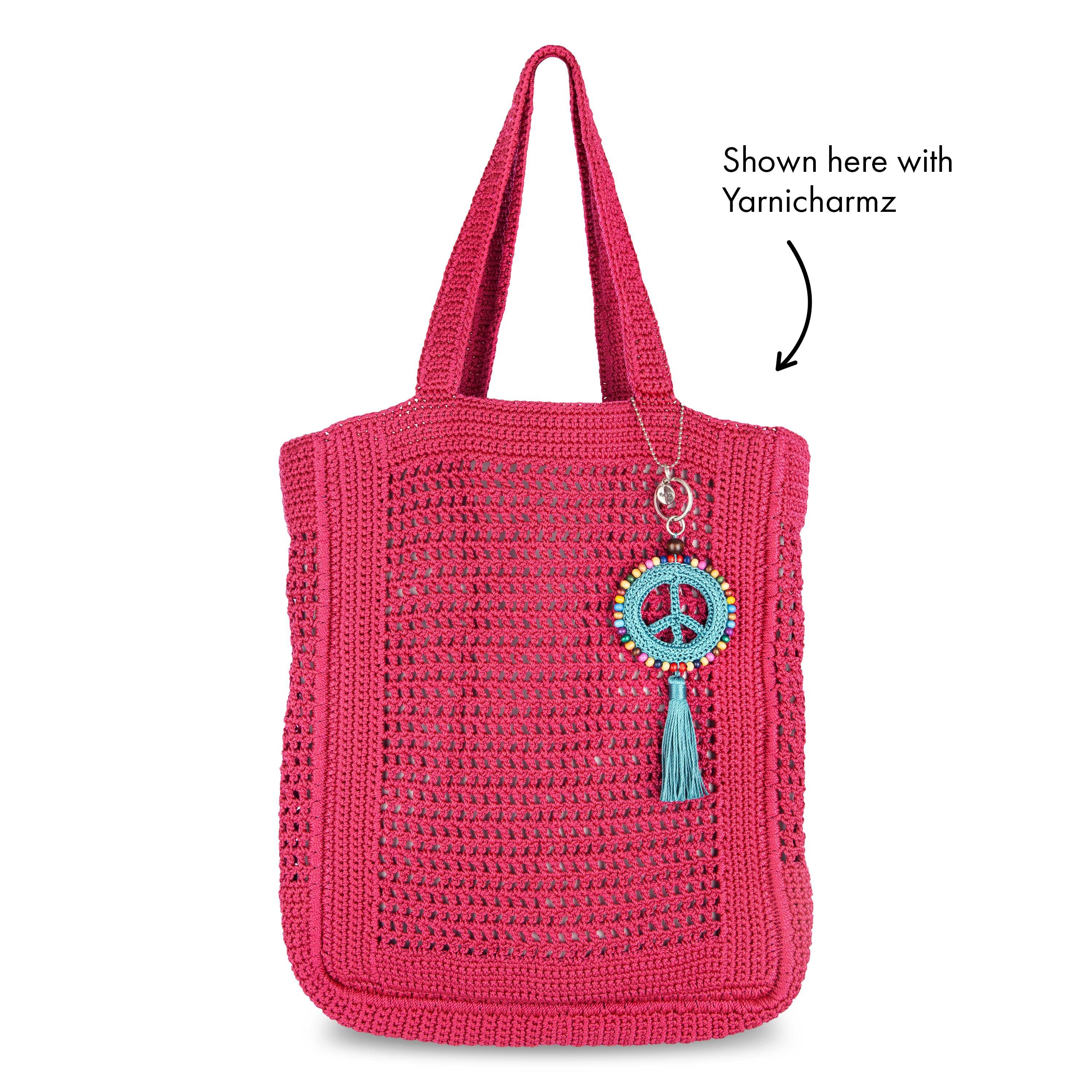 The Sak Lanie Market Tote - Hand Crochet - Magenta Flower