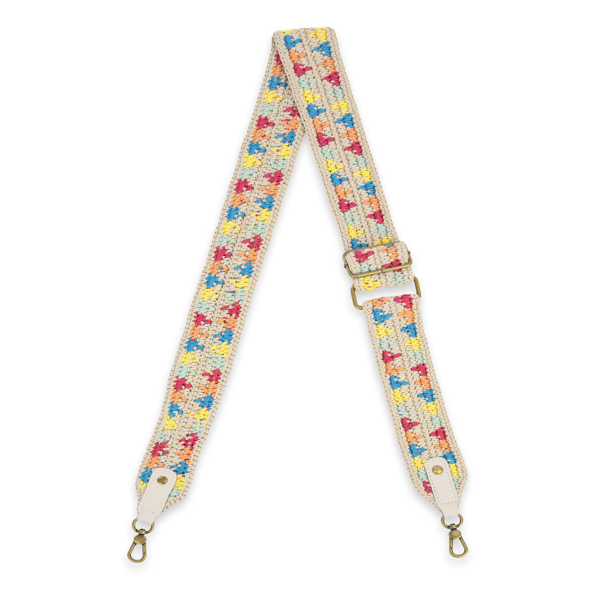 Crochet Crossbody Strap in Ecru Multi Triangles