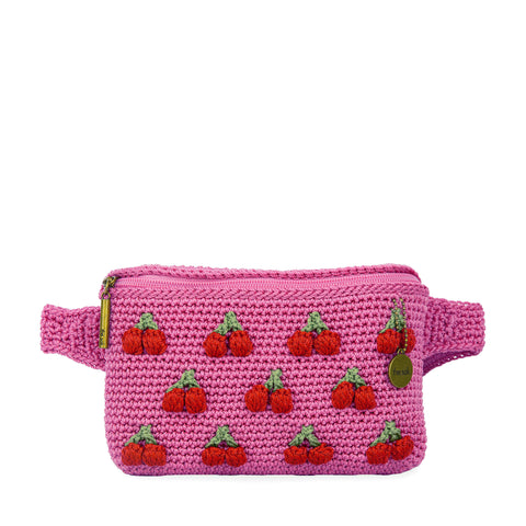 The Sak Caraway Small Belt Bag - Hand Crochet - Pink Cherries