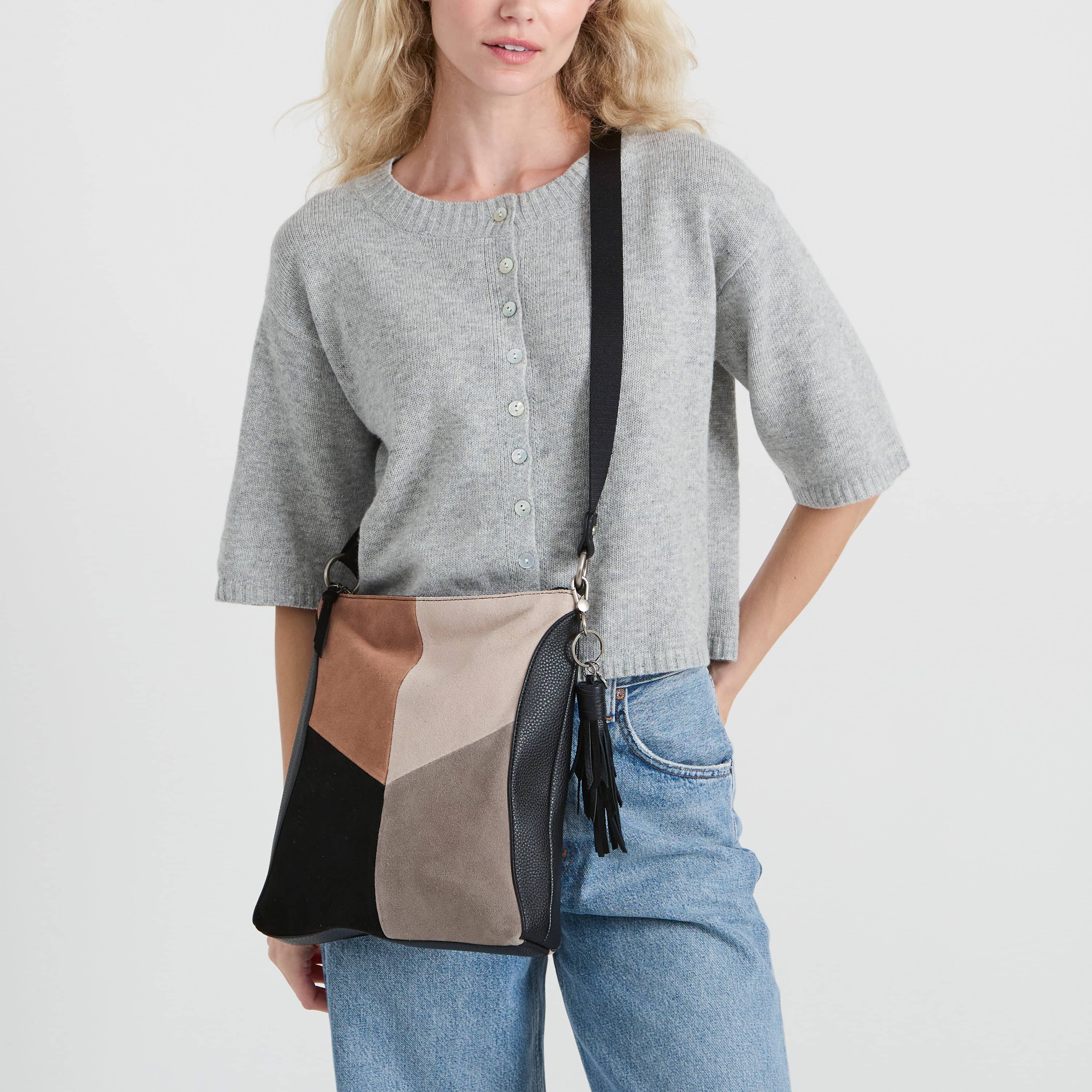 The Sak Lucia Crossbody - Leather - Neutral Suede Block