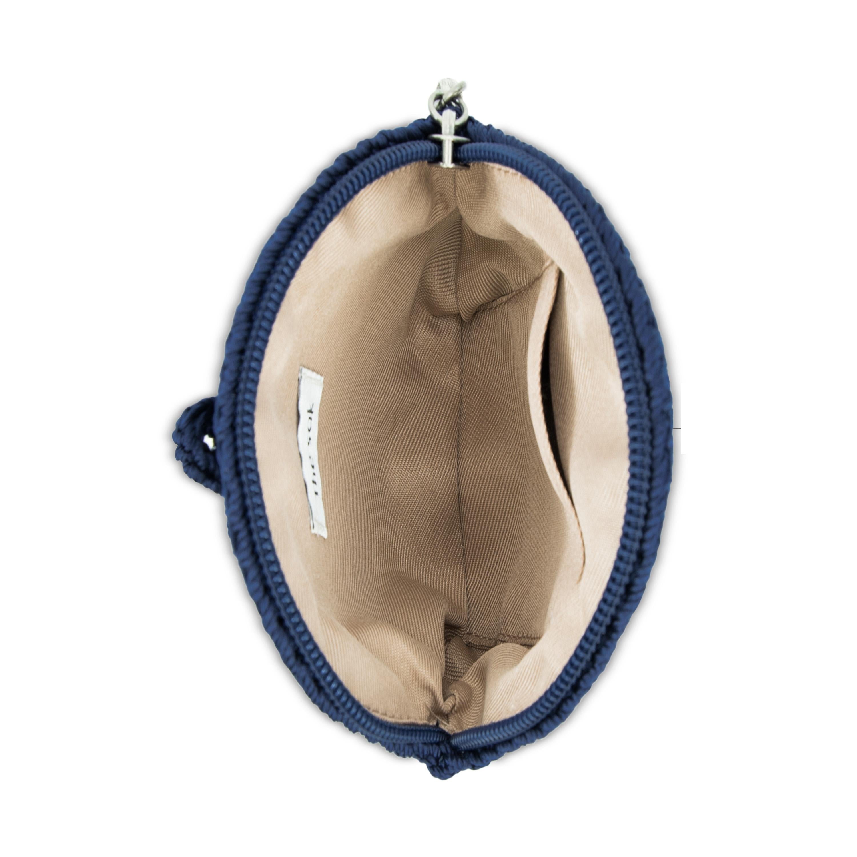 The Sak Circle Coin Pouch - Hand Crochet - Denim Maritime Heart
