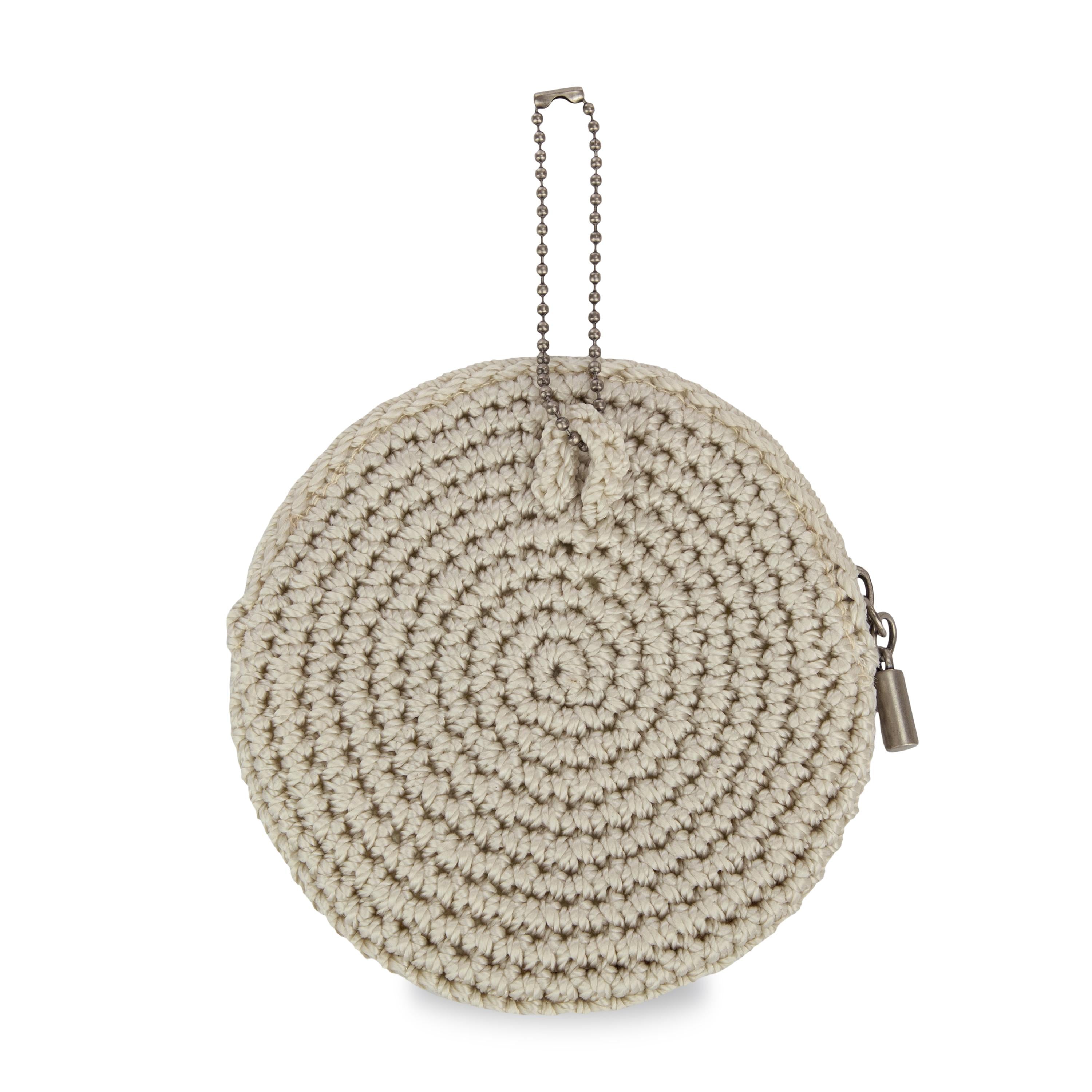 The Sak Circle Coin Pouch - Hand Crochet - Natural Black Heart
