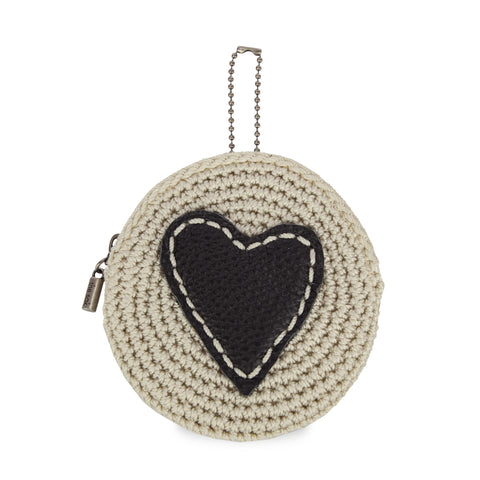The Sak Circle Coin Pouch - Hand Crochet - Natural Black Heart
