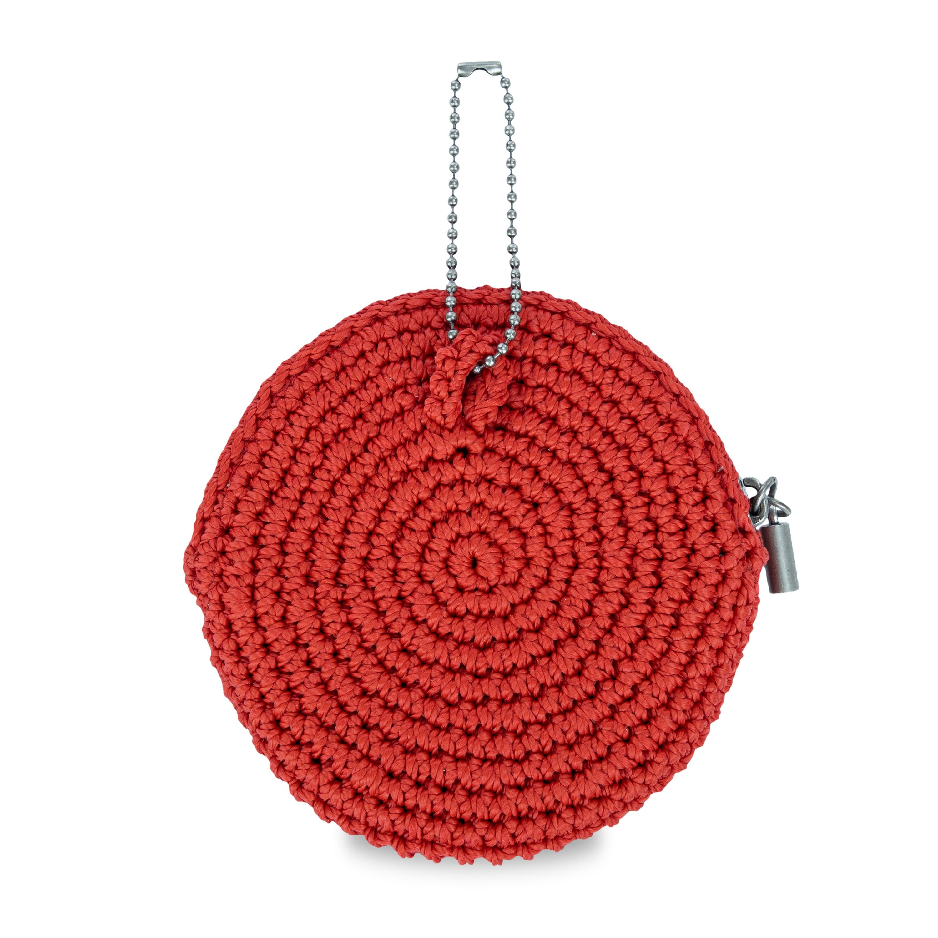 The Sak Circle Coin Pouch - Hand Crochet - Scarlet Rosewood Heart