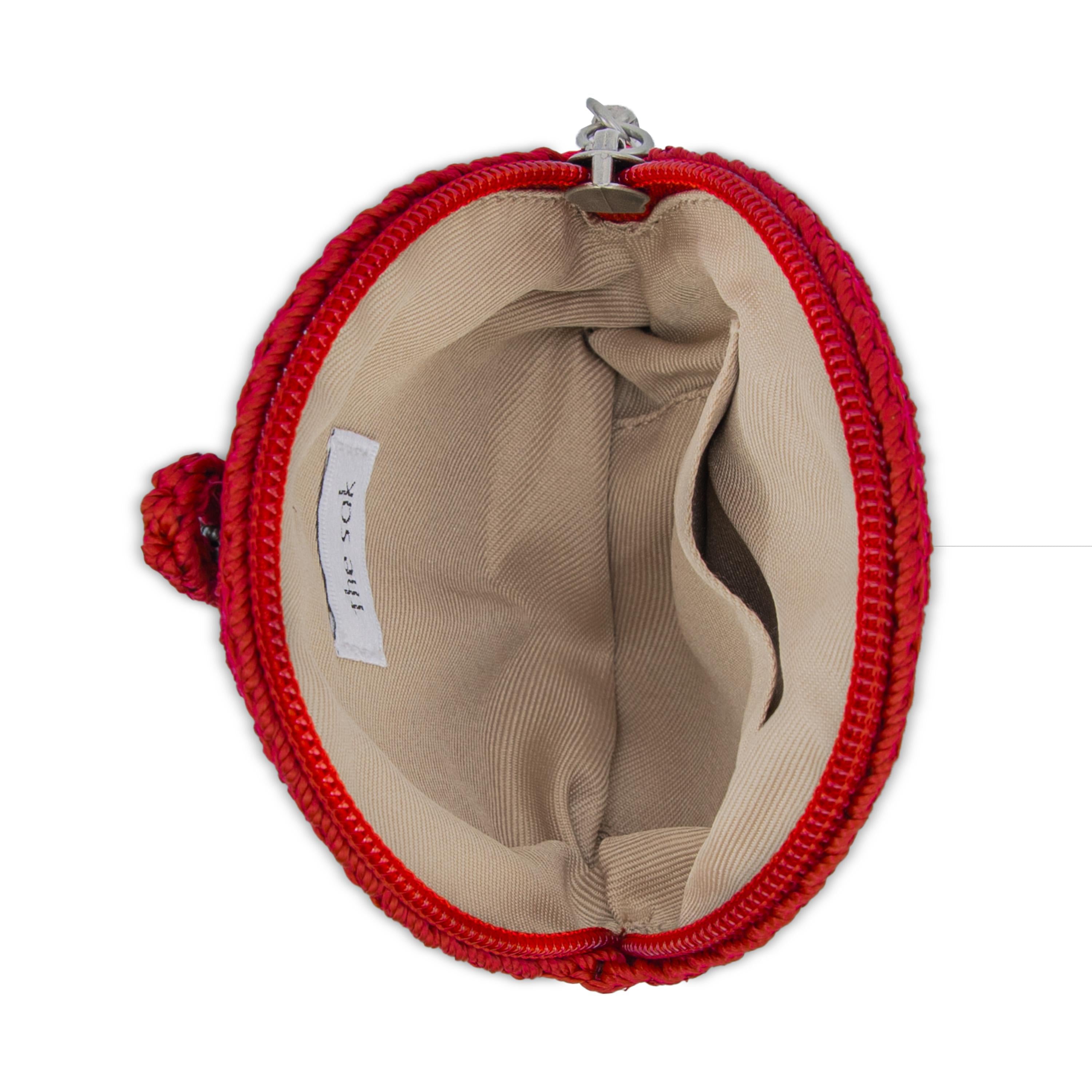The Sak Circle Coin Pouch - Hand Crochet - Scarlet Rosewood Heart