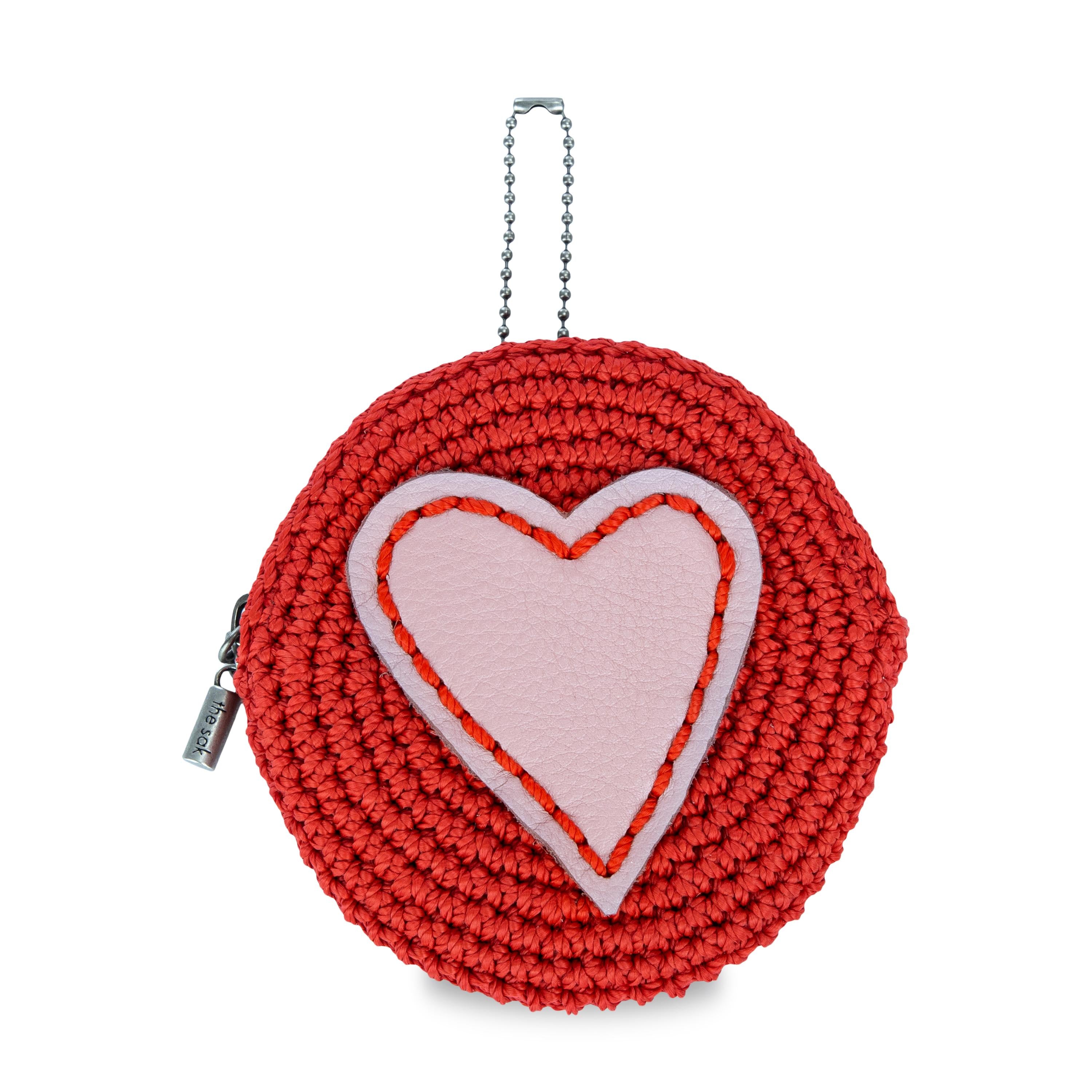 The Sak Circle Coin Pouch - Hand Crochet - Scarlet Rosewood Heart
