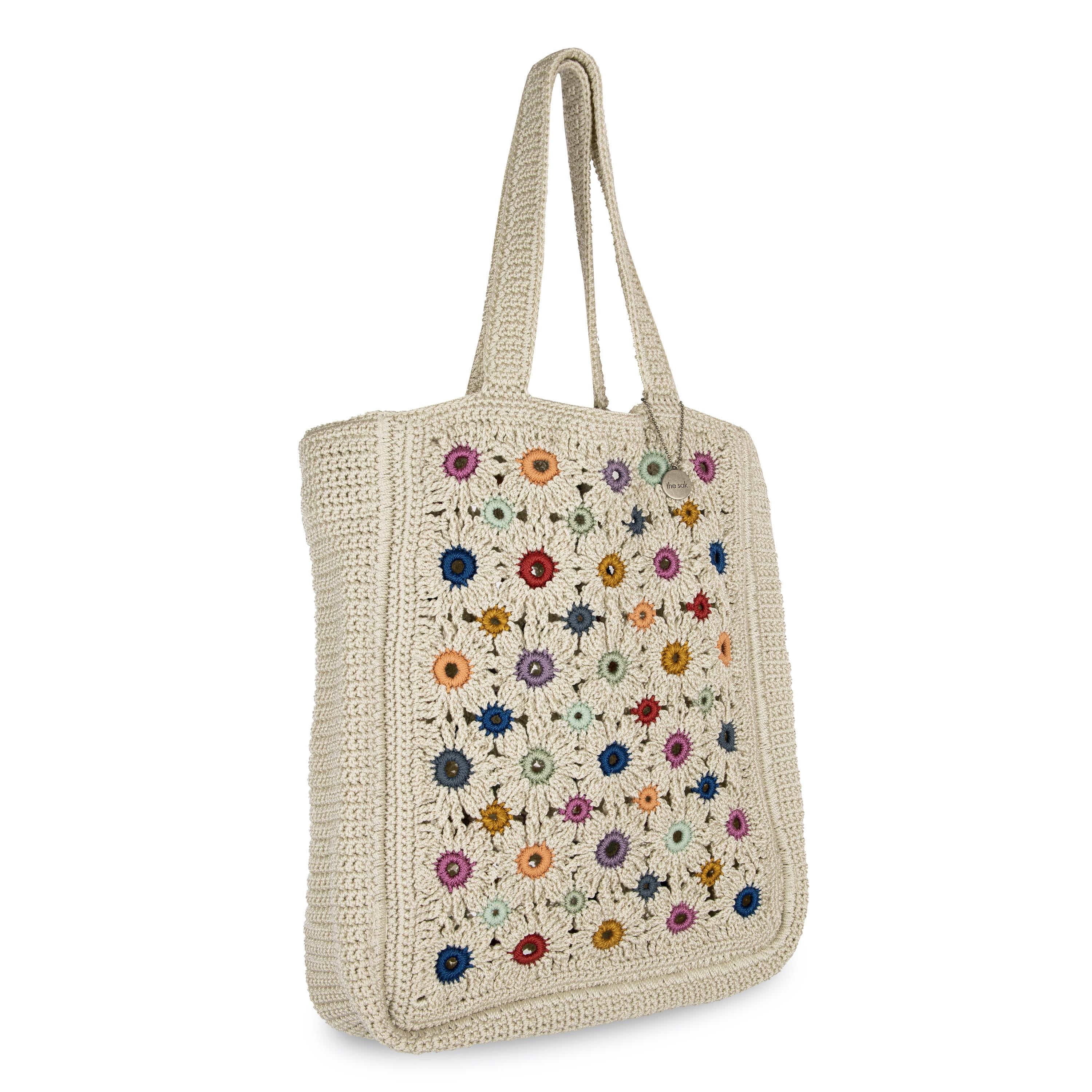 The Sak Lanie Market Tote - Hand Crochet - Natural Multi Flowers
