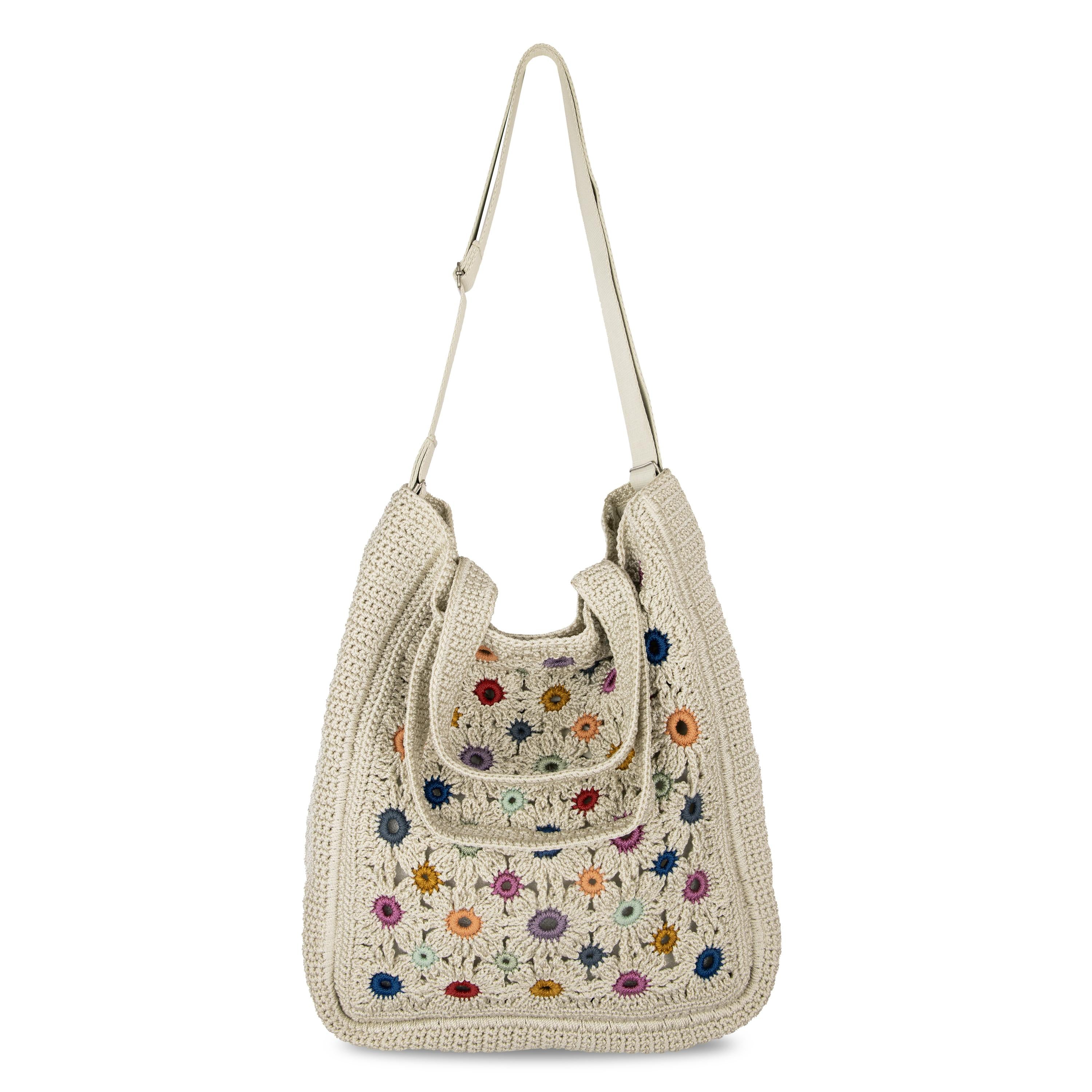 The Sak Lanie Market Tote - Hand Crochet - Natural Multi Flowers
