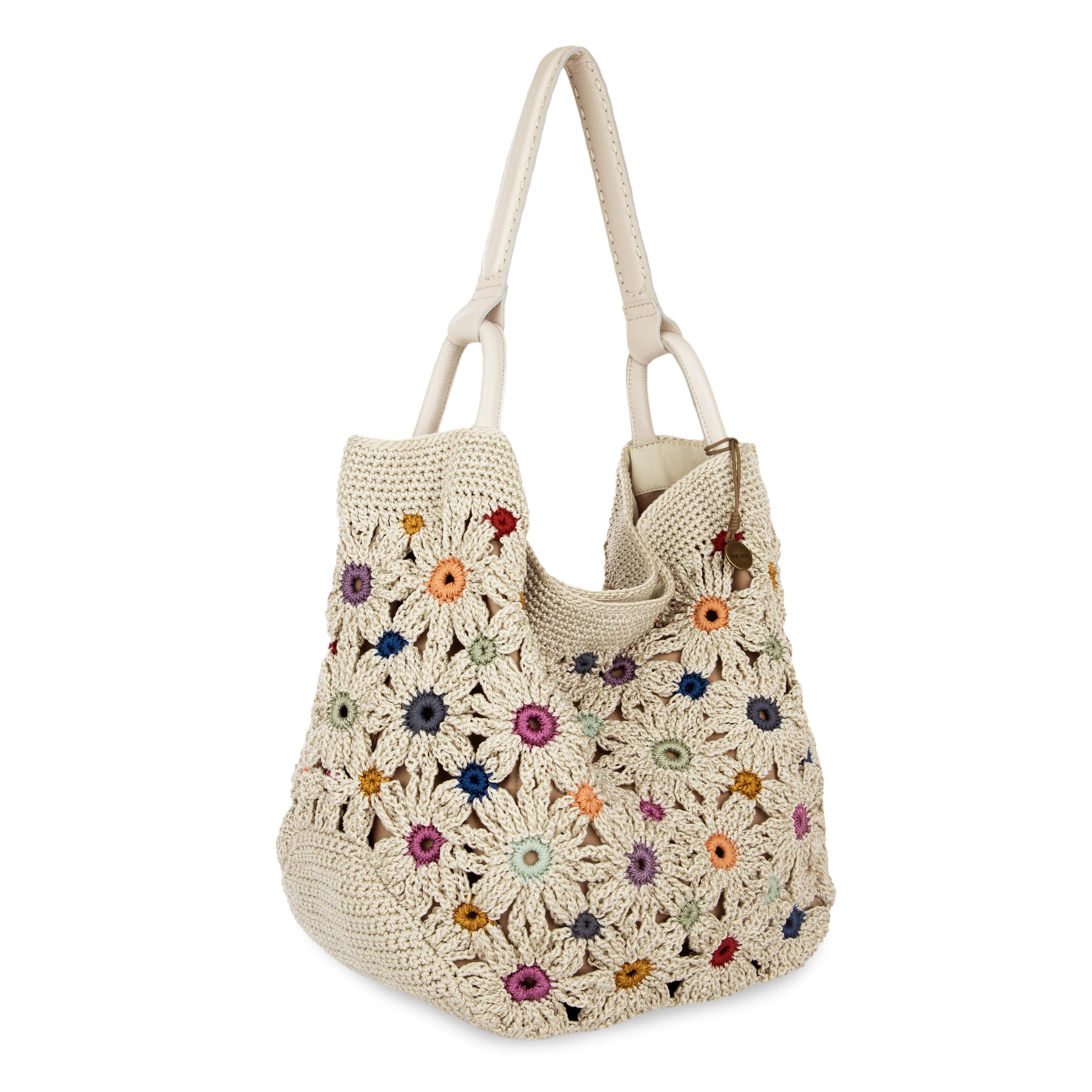 The Sak Los Feliz Large Tote - Hand Crochet - Natural Multi Flowers